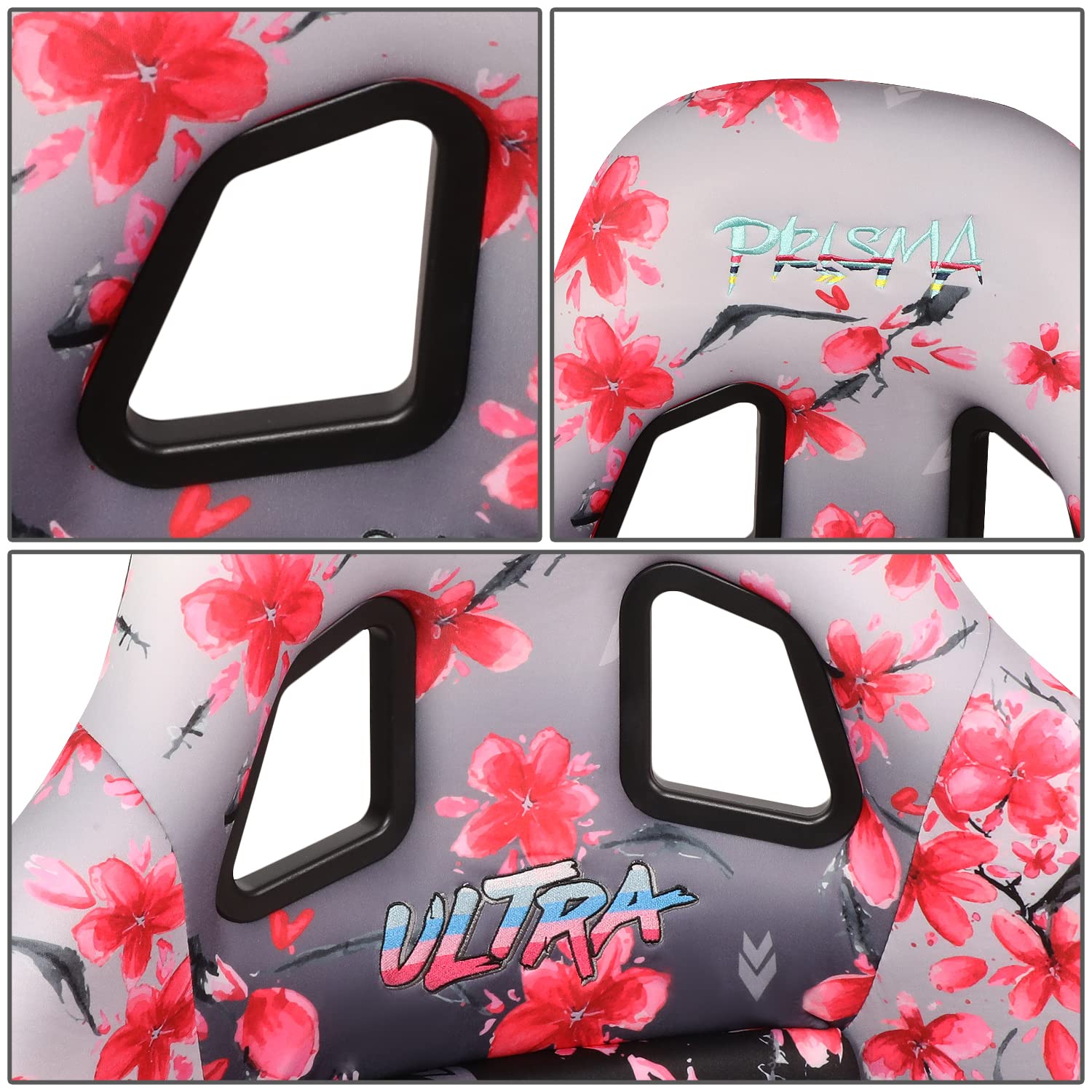 NRG Innovations Prisma FRP-303-SAKURA Fixed Back Bucket Racing Seat with Bottom Mount Bracket,Ombre Sakura Print/Pink Sparkled Paint Back