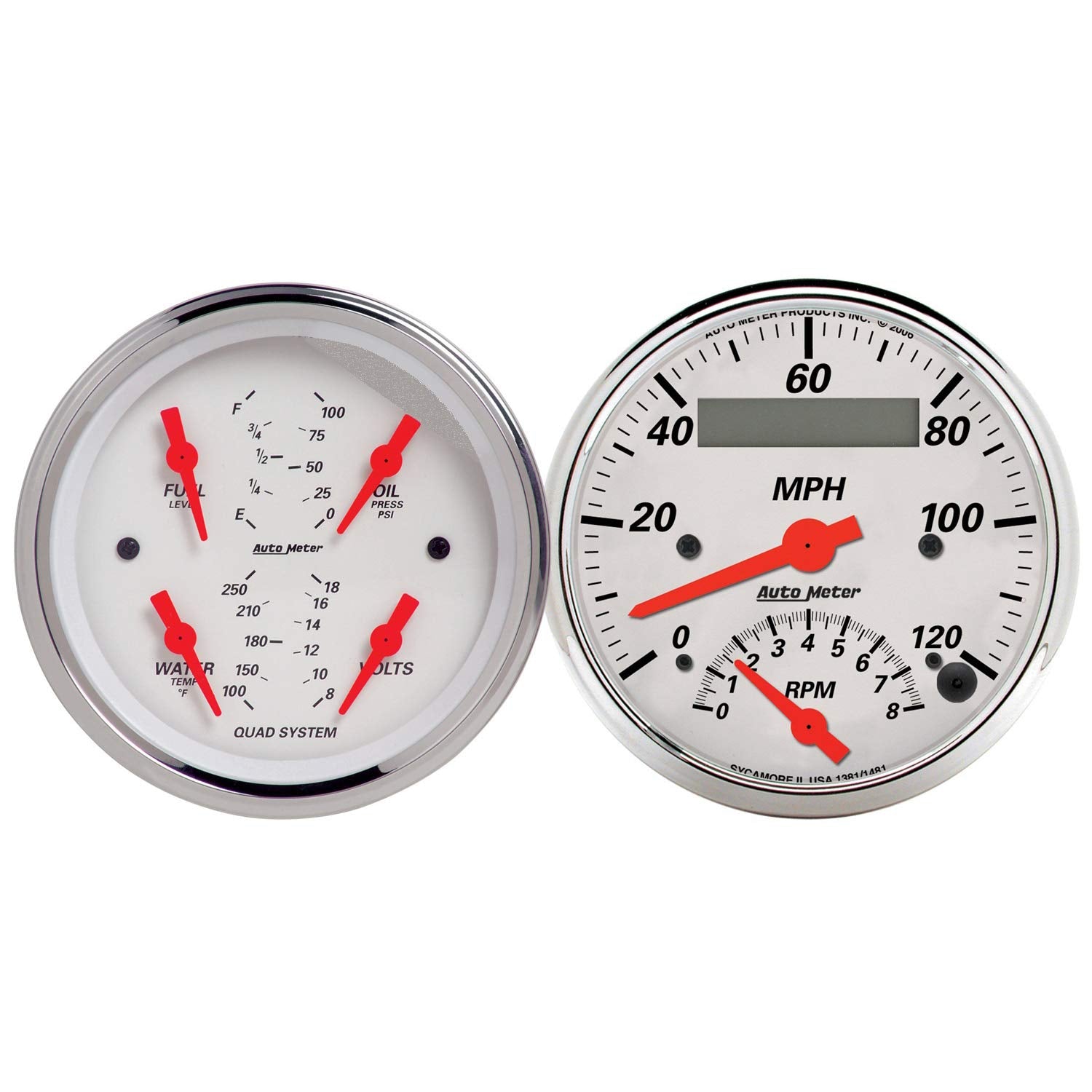 AUTO METER Arctic White Quad Gauge/Tach/Speedo Kit,3.375 in. 1309