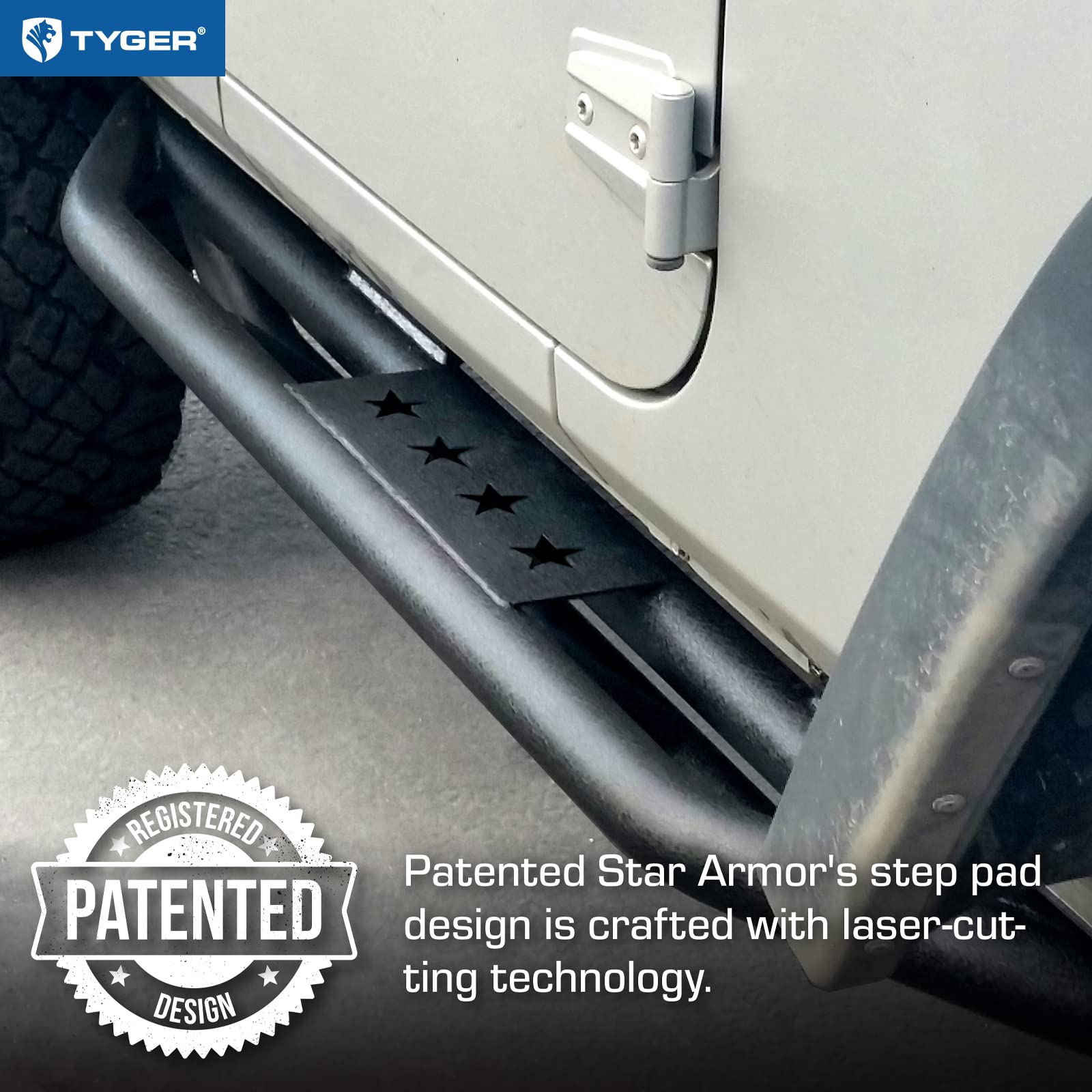 Tyger Auto Compatible with 2007-2018 Jeep Wrangler JK 2-Door Star Armor | TG-JA2J2240B | Side Step Rails Nerf Bars Running Boards