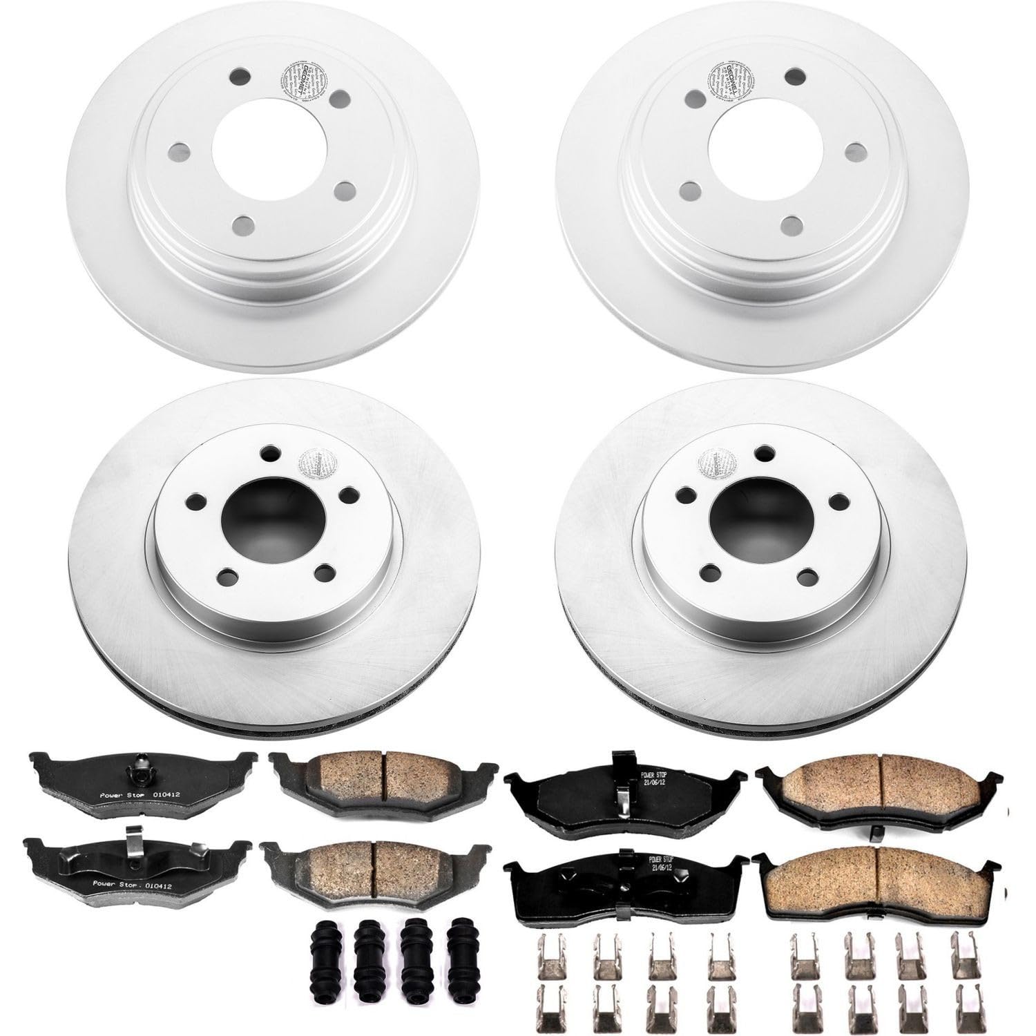 Power Stop CRK6177 Brake Rotor Coated and Ceramic Brake Pads- Front & Rear For Chrysler Concorde 1998-2004, Dodge Intrepid 1998-2004 [Model Specific]