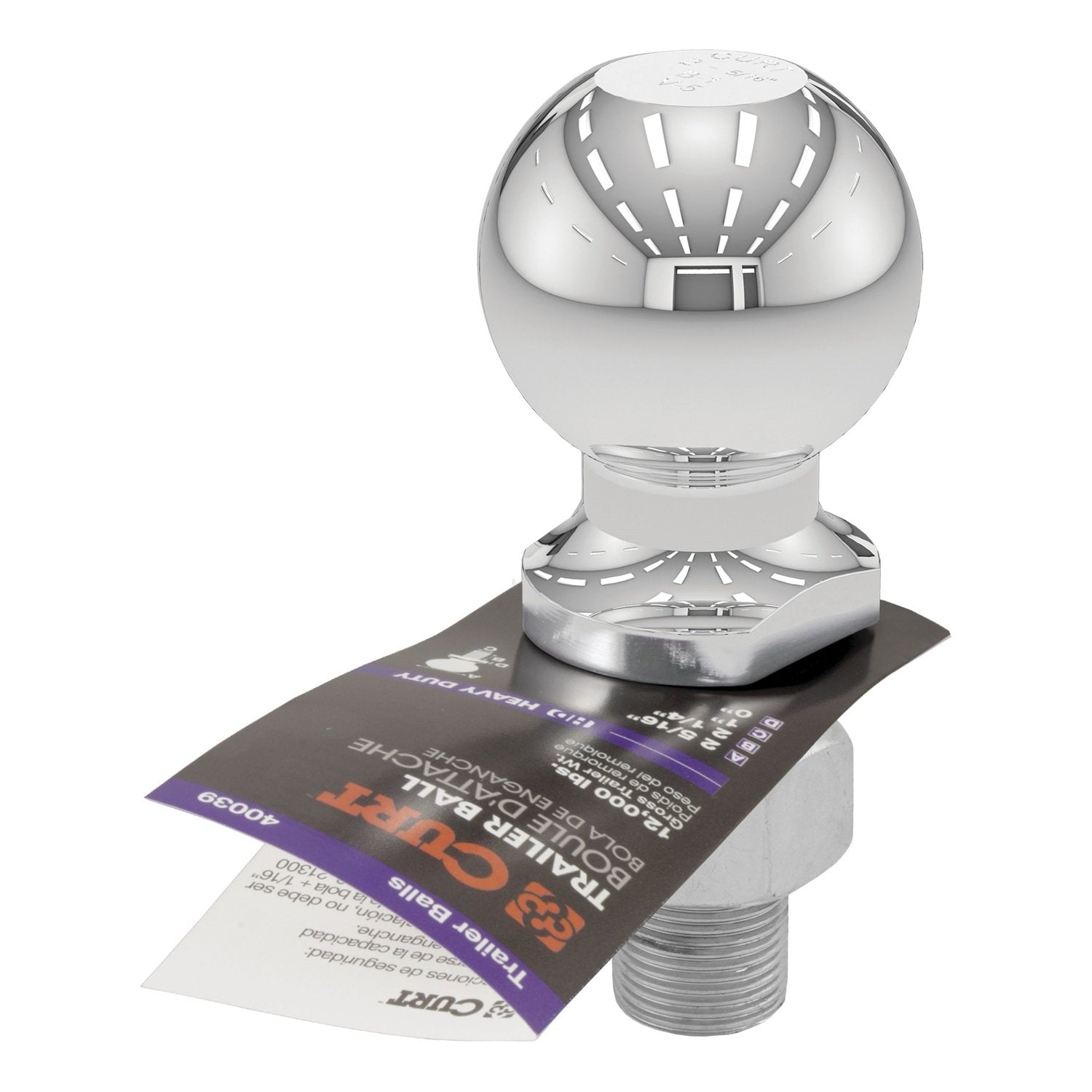 CURT 40039 Trailer Hitch Ball Chrome, 12,000 lbs, 2-5/16-Inch Diameter, 1 x 2-1/4-Inch Shank