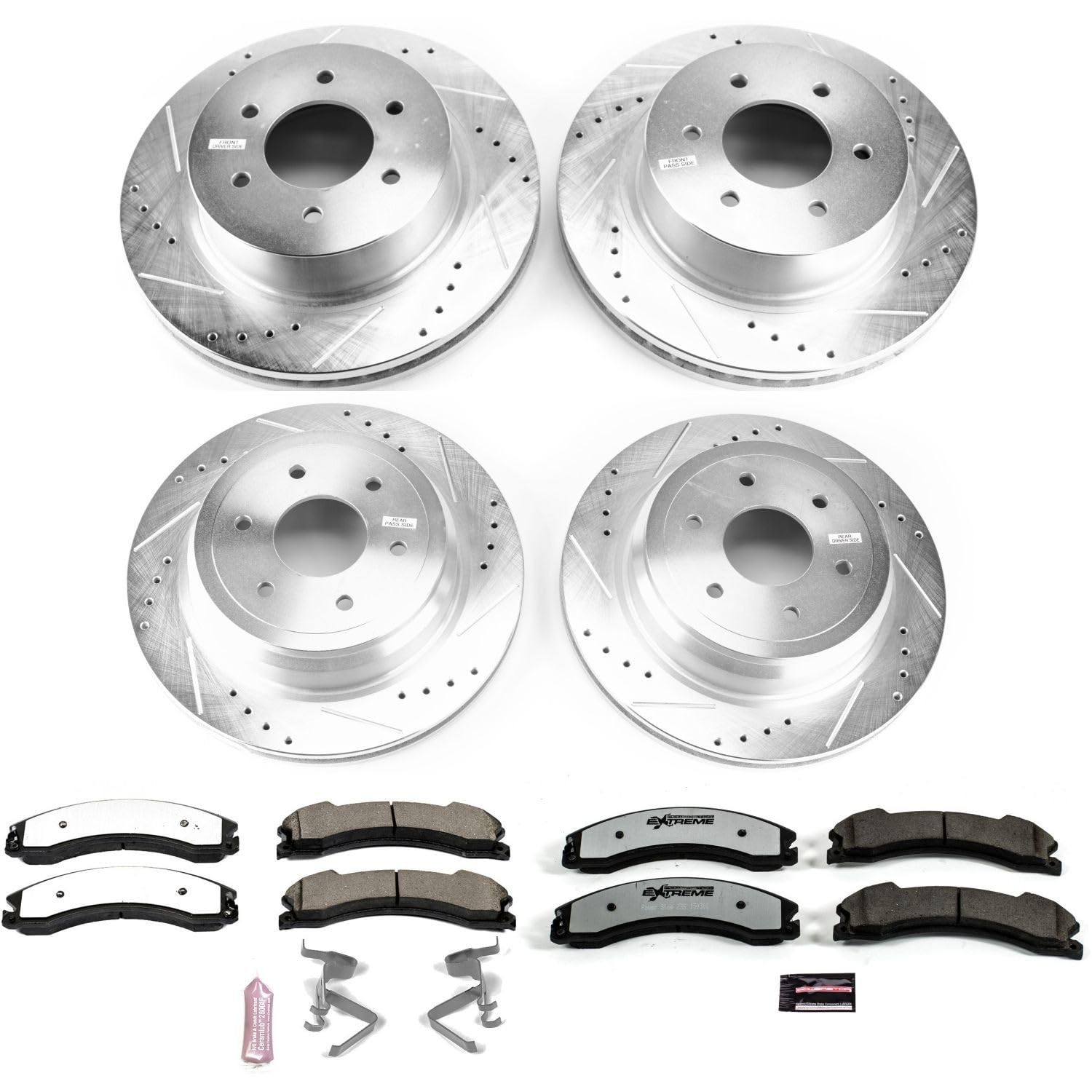 Power Stop Brake Kit Front and Rear For 2016 2017 2018 2019 2020 2021 2022 2023 2024 Nissan TITAN XD - Truck & Tow Carbon Fiber Ceramic Pads & Drilled and Slotted Rotors Replacement, K7876-36