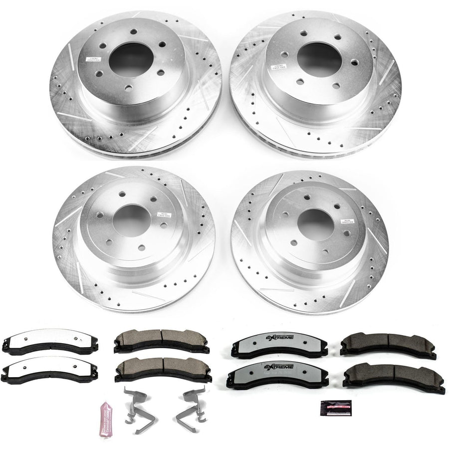 Power Stop Brake Kit Front and Rear For 2016 2017 2018 2019 2020 2021 2022 2023 2024 Nissan TITAN XD - Truck & Tow Carbon Fiber Ceramic Pads & Drilled and Slotted Rotors Replacement, K7876-36