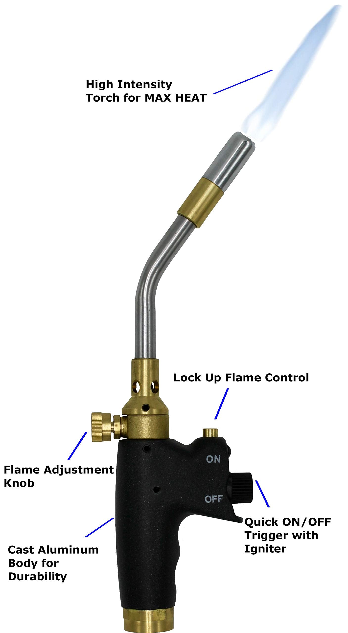 Flame King MAX HEAT High Intensity Propane Gas Blow Torch Kit with Push Button Igniter Great for Professionals in Soldering, Searing, Brazing, Welding