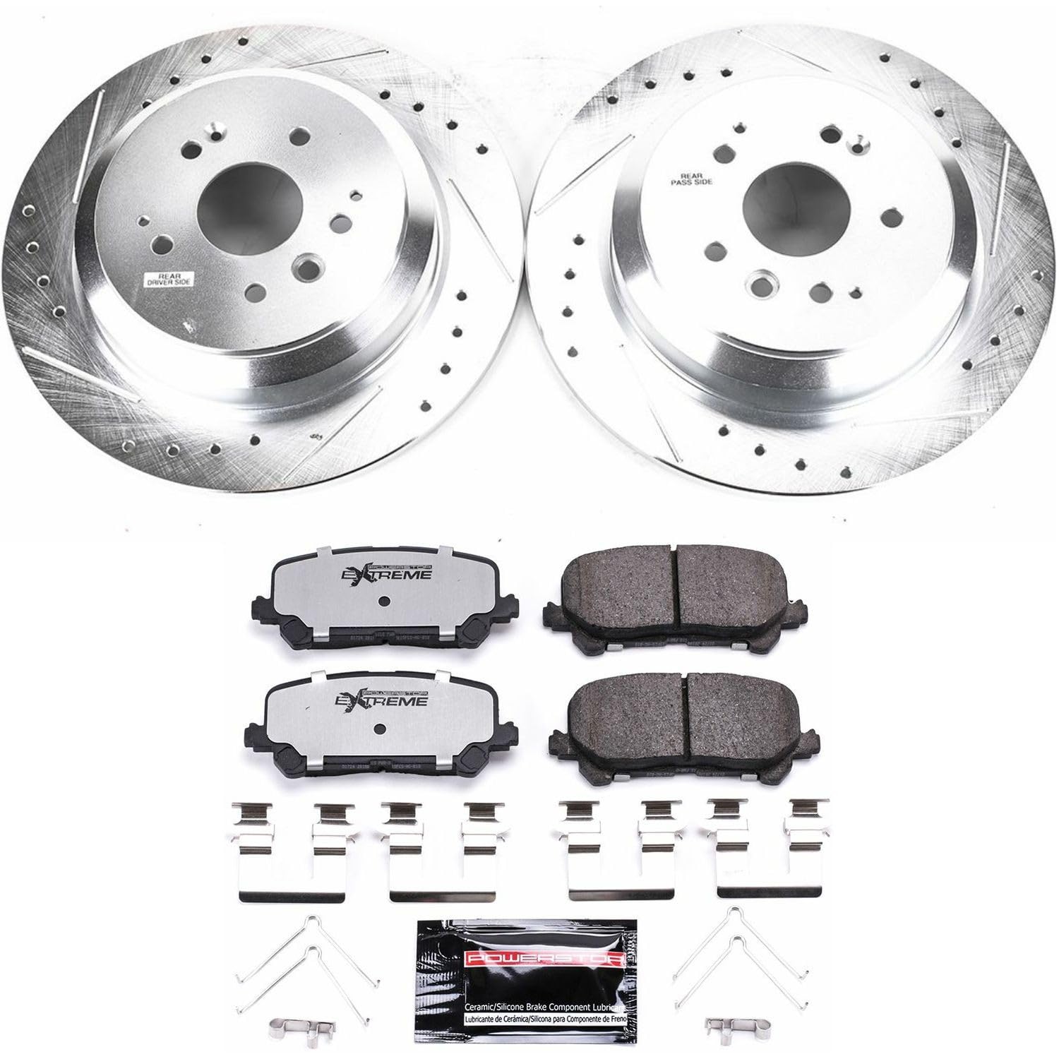Rear Brake Kit Power Stop For 2014 2015 2016 Acura MDX - Truck & Tow Carbon Fiber Ceramic Brake Pads & Drilled and Slotted Rotors Replacement, K6953-36