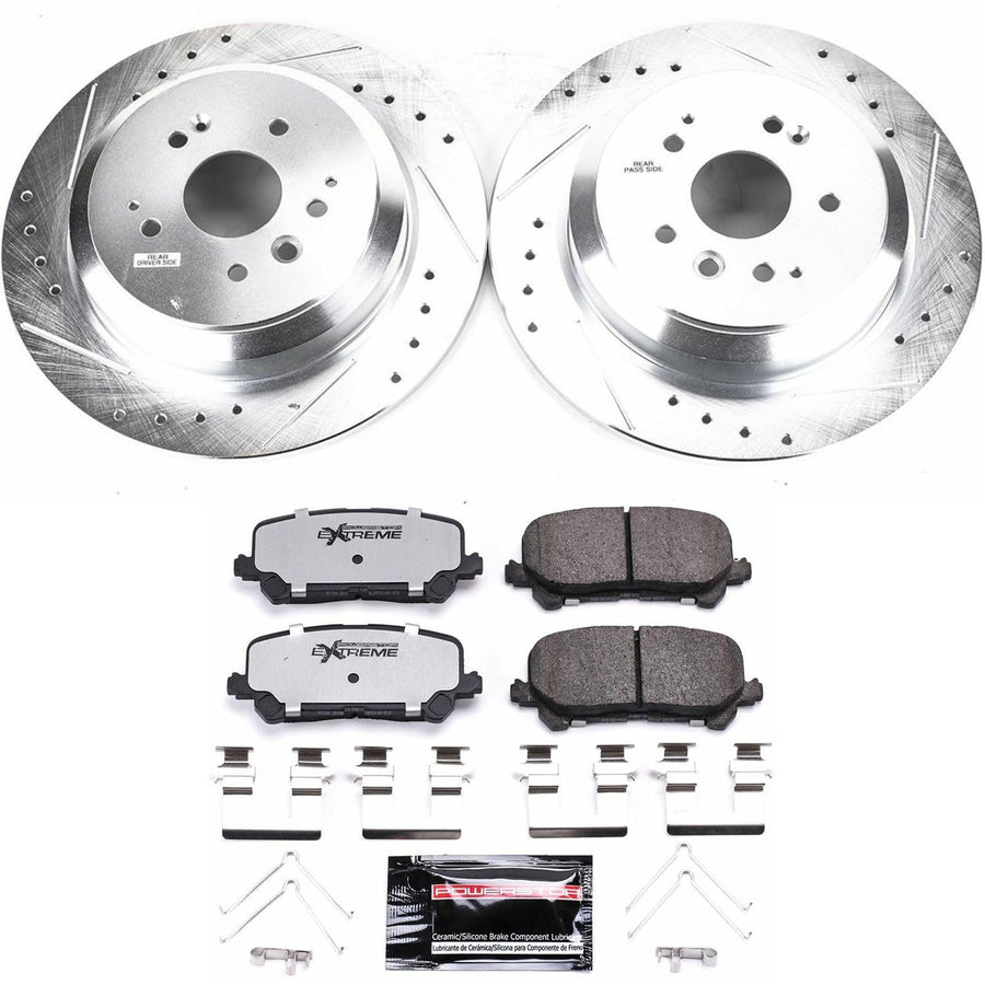 Rear Brake Kit Power Stop For 2014 2015 2016 Acura MDX - Truck & Tow Carbon Fiber Ceramic Brake Pads & Drilled and Slotted Rotors Replacement, K6953-36