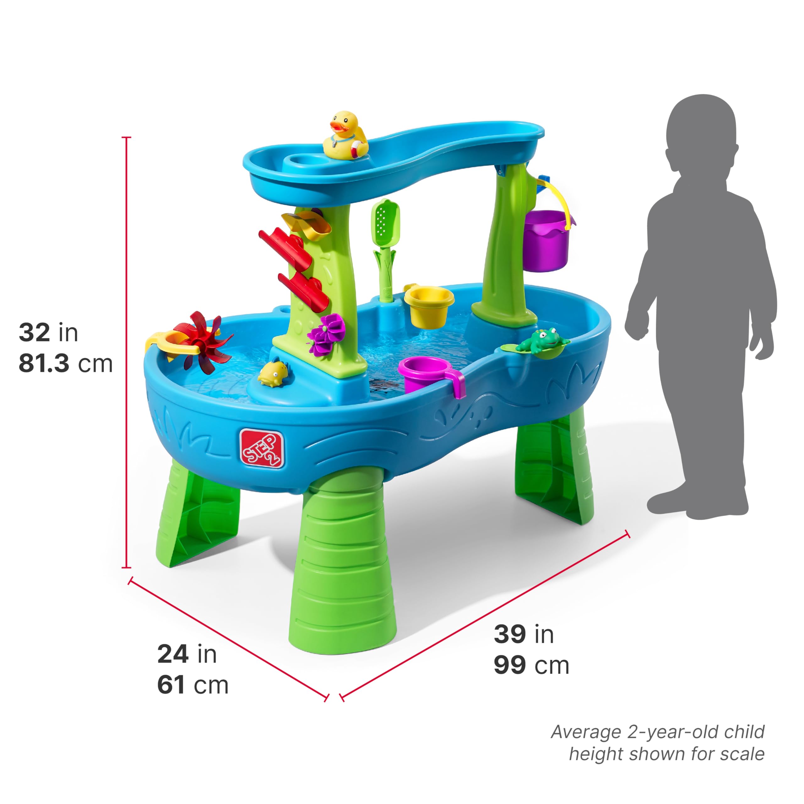 Step2 Splash Pond Rain Showers Water Table, Kids Water and Sand Activity Sensory Playset, Summer Outdoor Toys, 13 Piece Water Toy Accessories, For Toddlers 1.5+ Years Old, Blue & Green