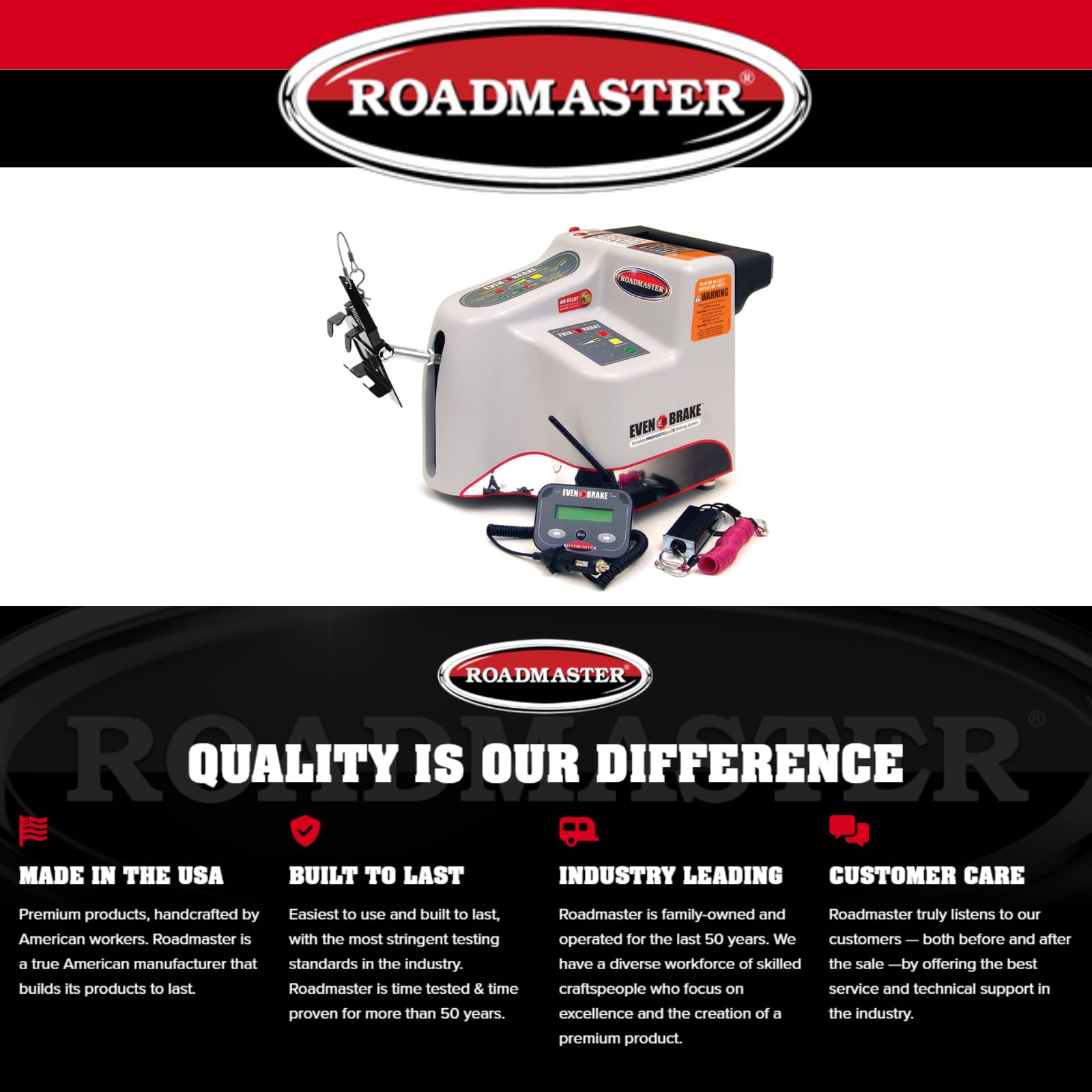 Even Brake Support Roadmaster 9400 Braking System with LED Monitor and Breakaway Emergency Braking System fits Any Towed Vehicle | Easy Installation | Completely Portable | Made in the USA