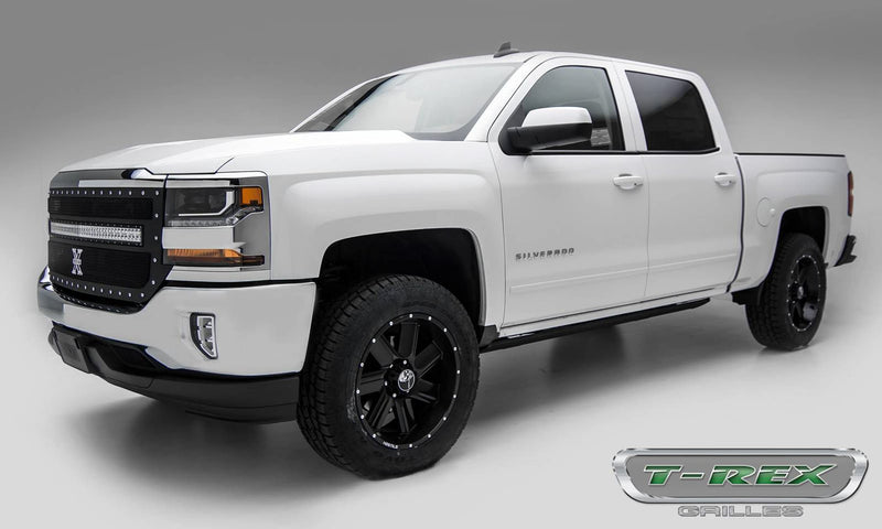 Torch Grille T-Rex Grilles 2016-2018 Silverado 1500, Black, 1 Pc, Replacement, Chrome Studs with (1) 40" LED - PN #6311271