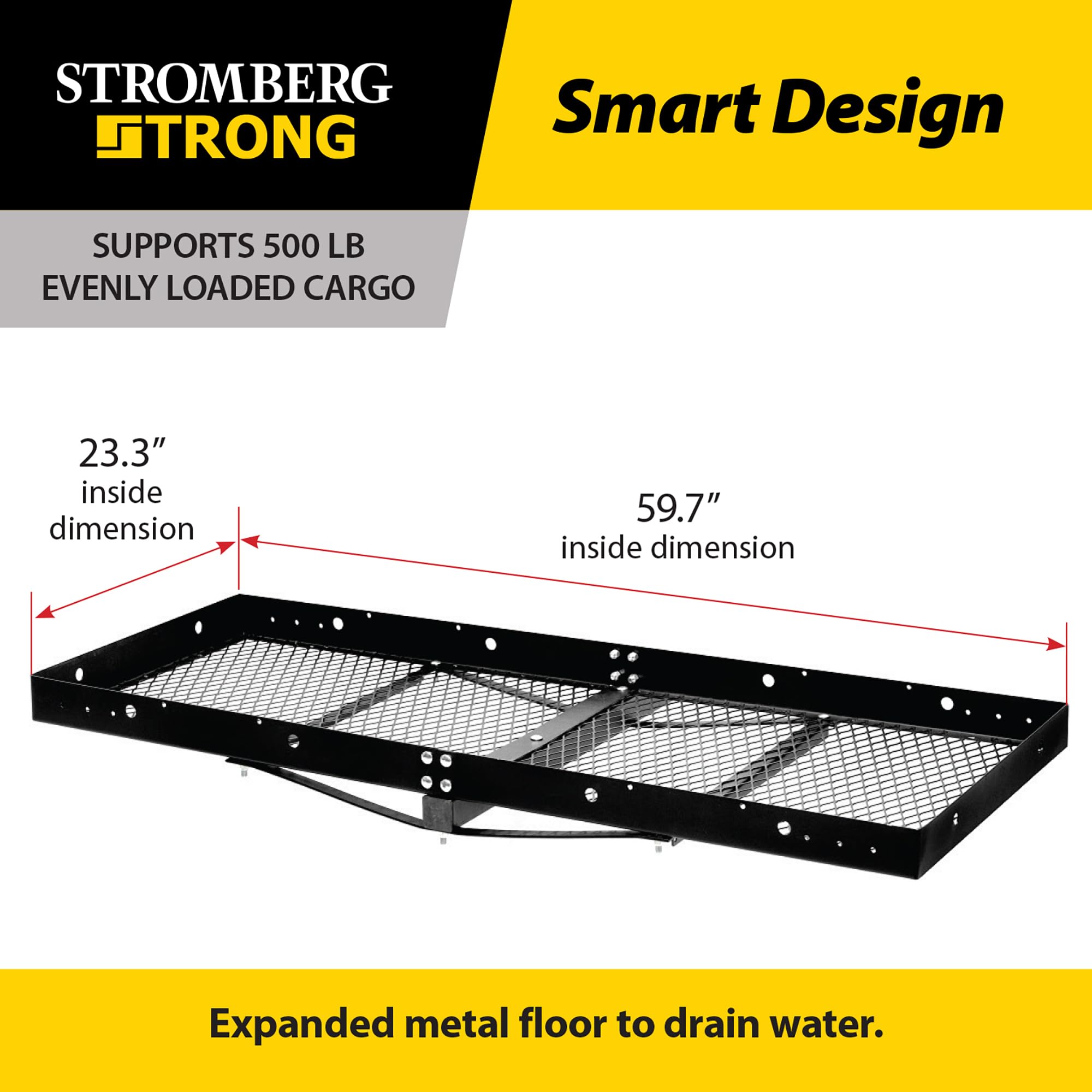Cargo Carrier Stromberg Carlson CC-100 - 23" x 60" RV Cargo Caddy - Trailer Caddy for RVs and Campers - Hitch Cargo Carrier Fits 2" Receiver - Supports Up to 500lbs of Cargo