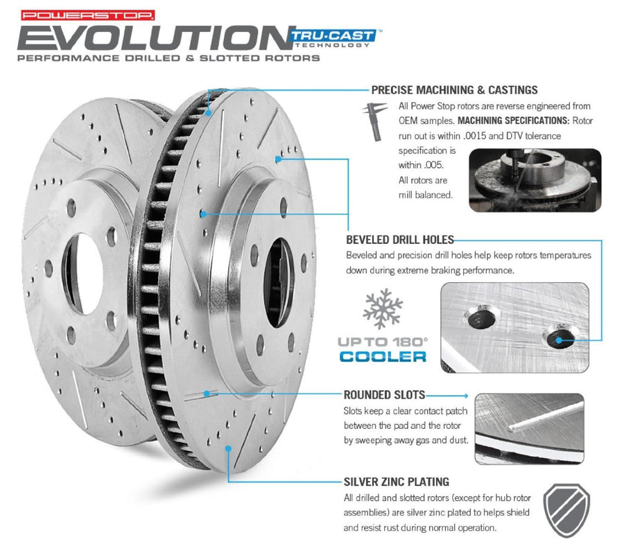 Power Stop Front JBR1166XPR Drilled & Slotted Rotor Pair For Nissan Frontier 2005-2019, Suzuki Equator 2009-2012 [Model Specific]