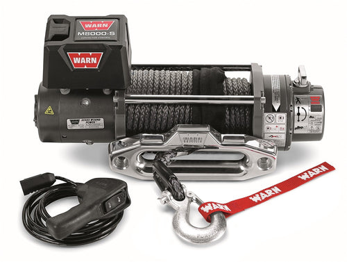 M8000-S Series WARN Electric 12V Winch with Synthetic Rope: 3/8" Diameter x 100' Length, 4 Ton (8,000 lb) Pulling Capacity
