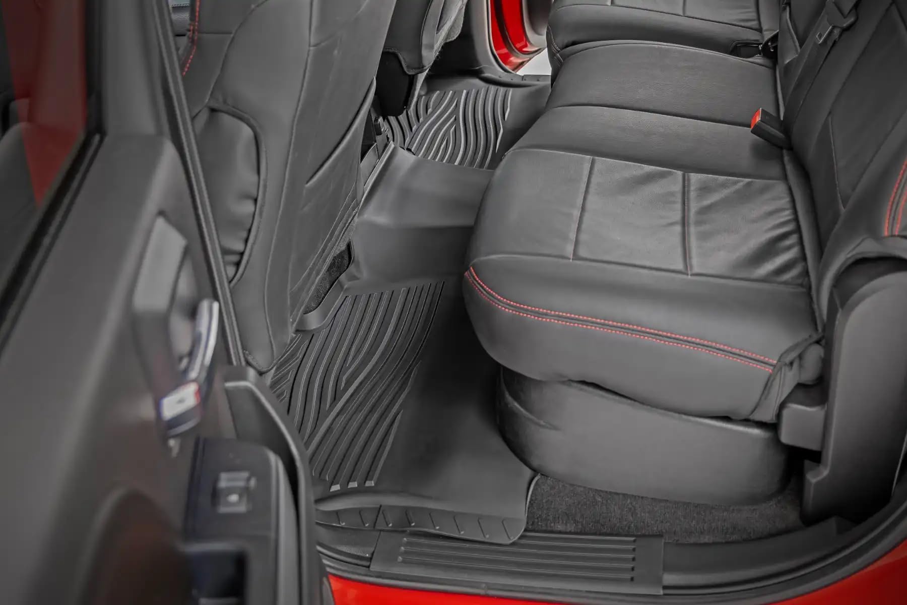 Flex-Fit Rough Country Floor Mats for Chevy Silverado & GMC Sierra 1500/2500HD/3500HD (2014–2018) Crew Cab - Front & Rear Set, All-Weather Non-Slip TPE Liners w/Spill Saver Lip