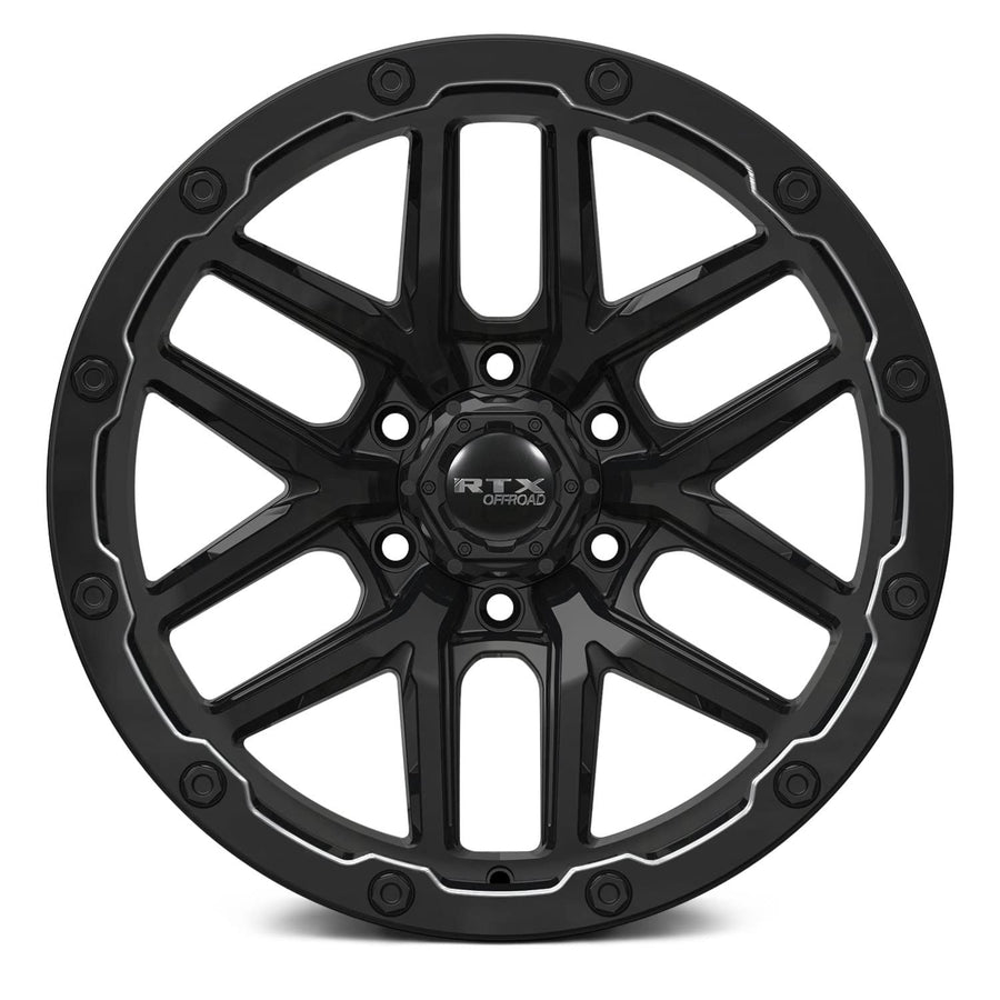 Volcano RTX Custom Wheel - 18x9.5, -10 Offset, 6x139.7 Bolt Pattern, 106.1mm Hub - Gloss Black with Milled Accents Rim