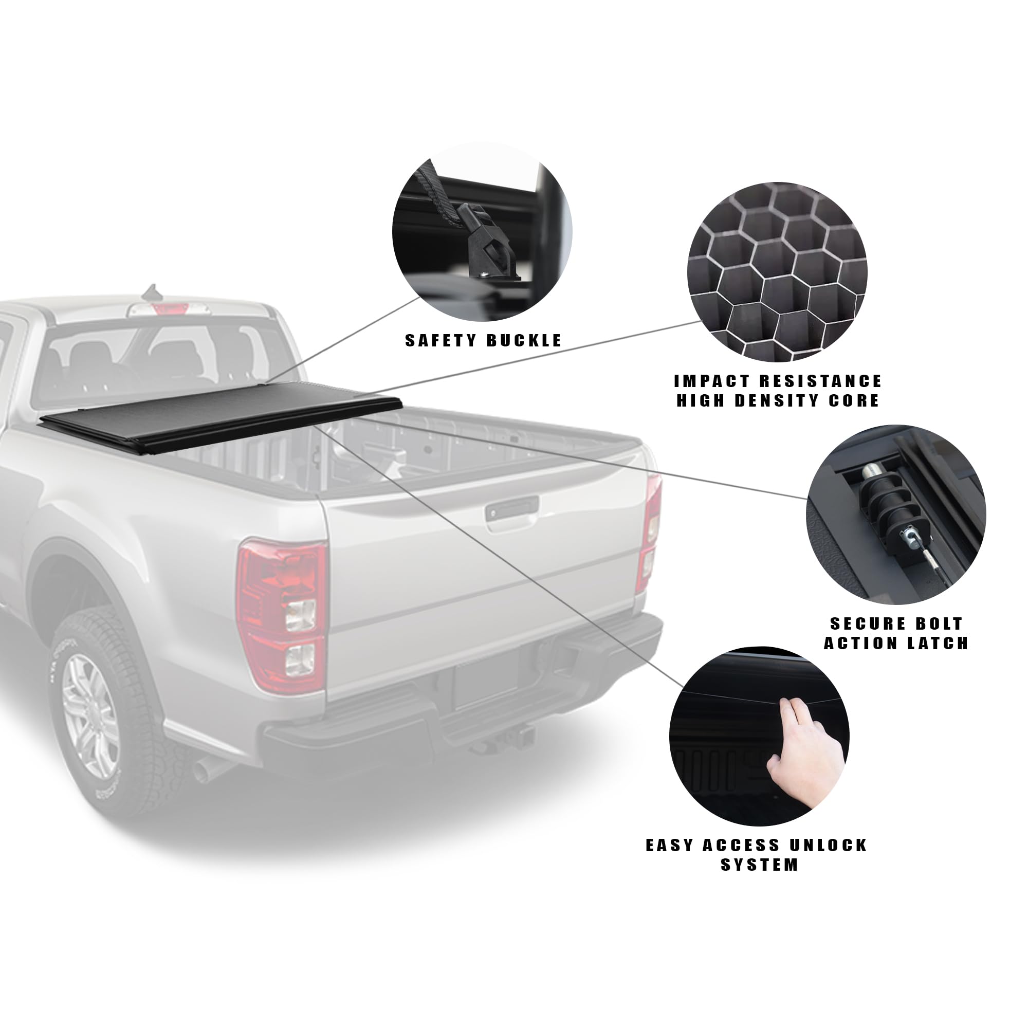 CoveRex TFX Series Armordillo USA Low Profile Hard Tri-Fold Truck Bed Tonneau Cover Fits 2019-2023 Ford Ranger 5 Ft (60") Short Bed