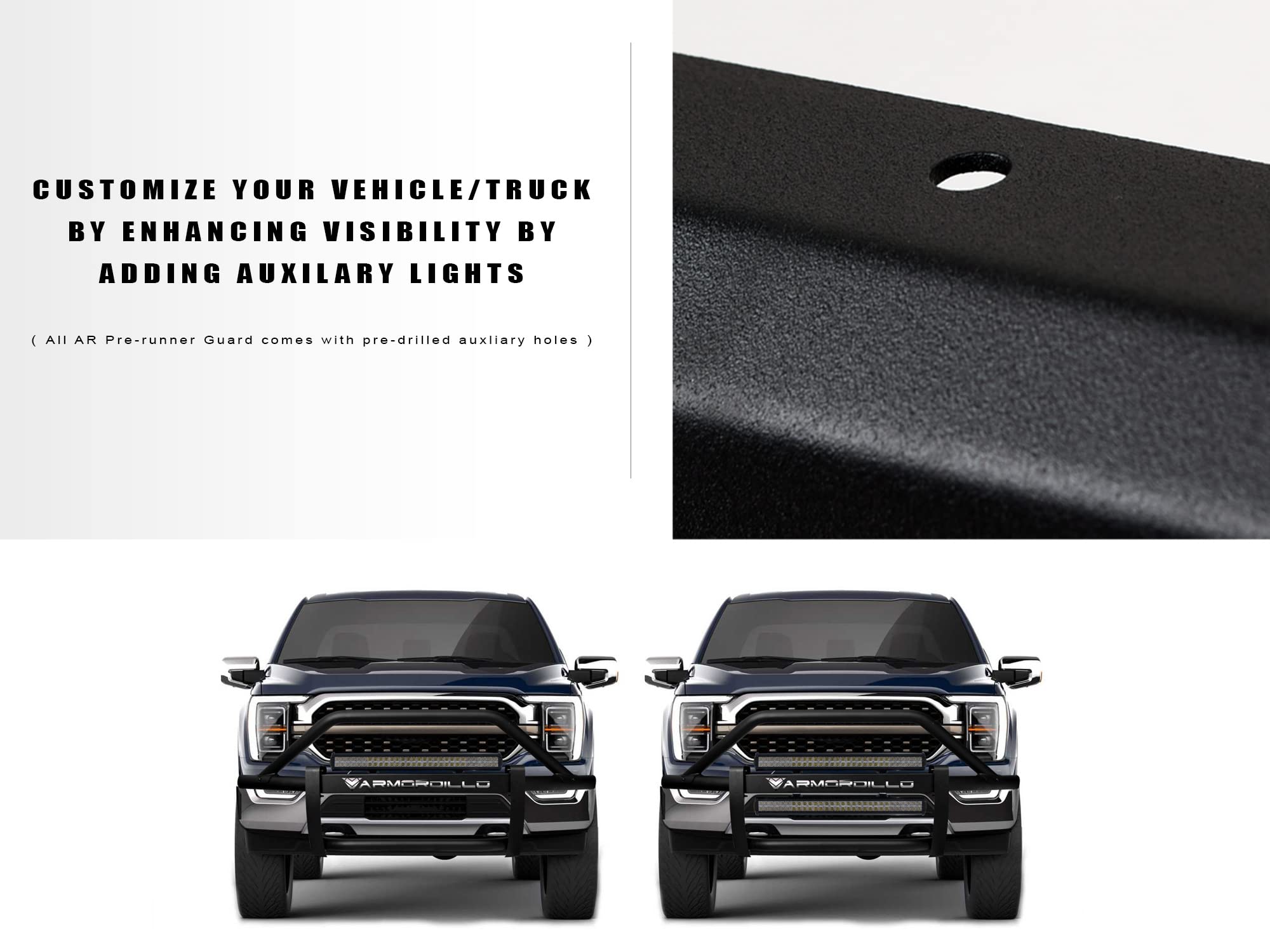 Armordillo Pre-Runner AR Guard Compatible With 2021-2023 Ford F150 F-150|8723579|Matte Black|Round Tube|Modular Steel Truck Bumper Grille Guard