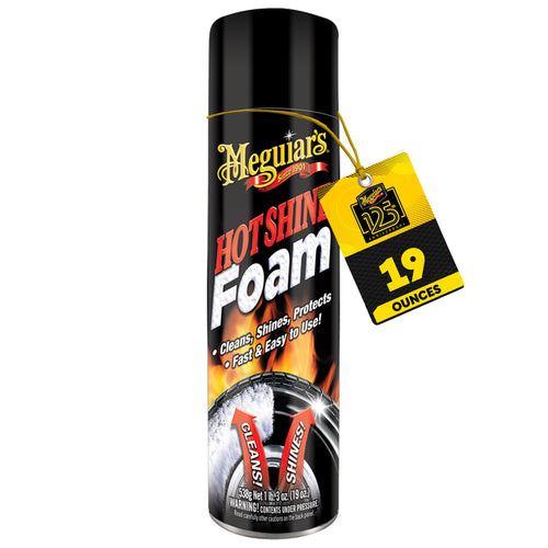 Hot Shine Meguiar's Tire Foam, High Gloss Tire Shine That Cleans, Shines, and Protects in One Step, Deep, Black Shine with Conditioners and UV Protection, Best Gifts for Car Lovers, 19 Oz Aerosol
