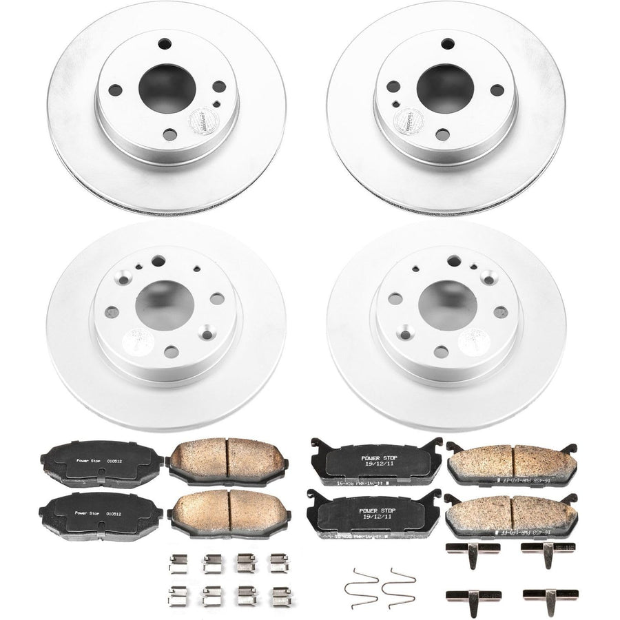Power Stop Coated Brake Rotor and Ceramic Brake Pads CRK718 - Front & Rear For Mazda Miata 1990-1993 [Model Specific]