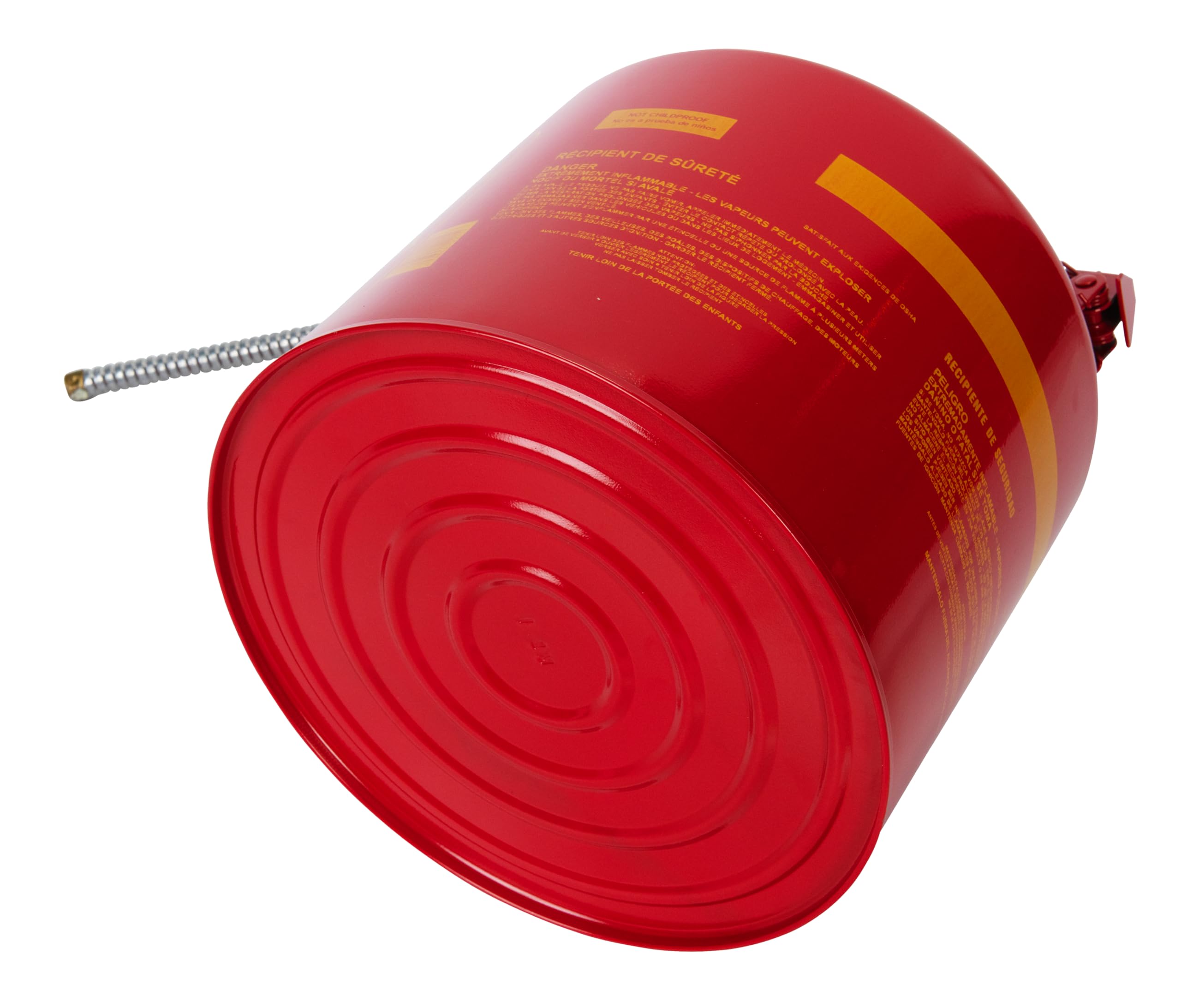Eagle 5 Gallon Red Type II Safety Gas Can for Gasoline with Flame Arrester, Self-Closing Lid, and 12" x 7/8" Flexible Metal Hose, Made in the USA, Galvanized Steel Flammable Storage Can, U251S