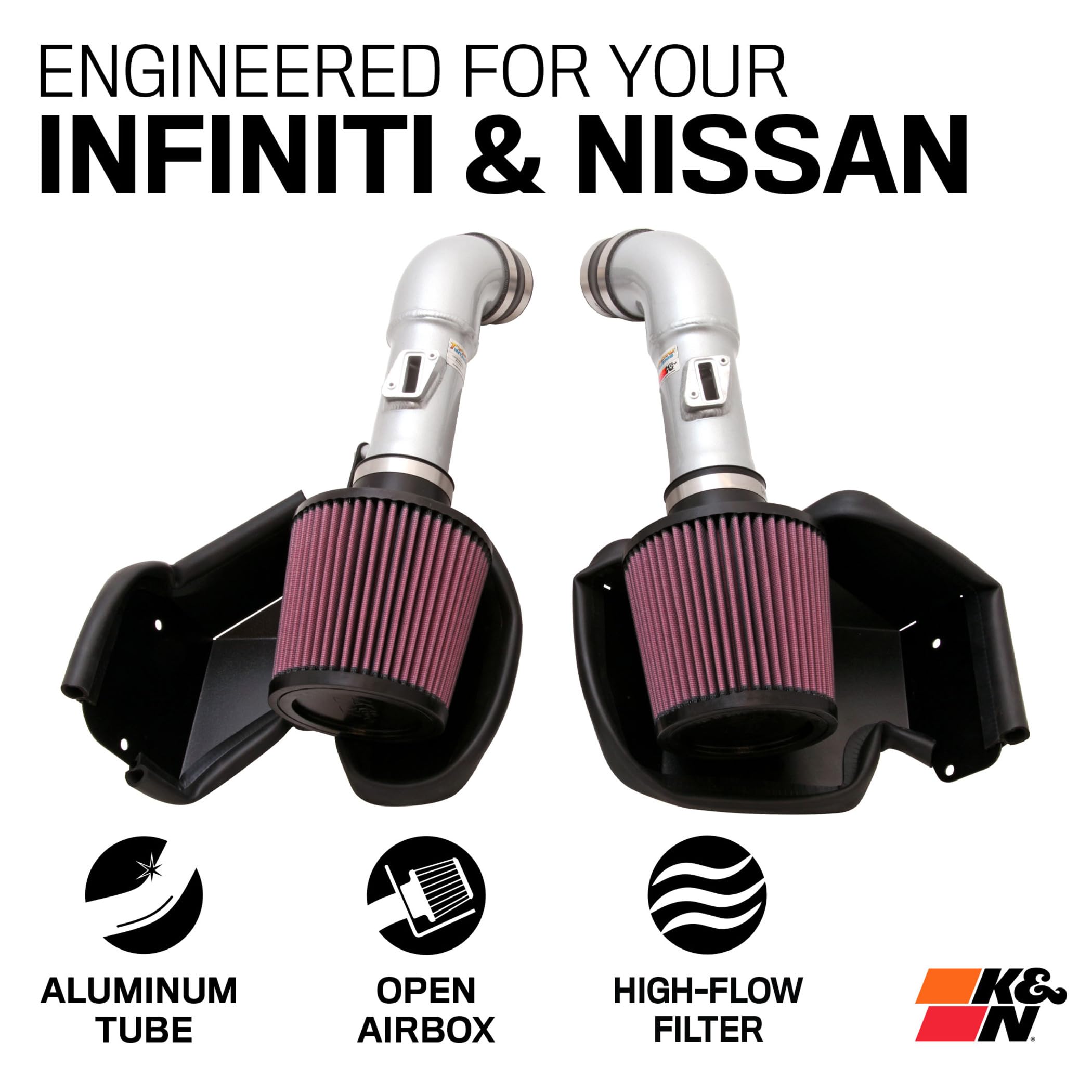 Cold Air Intake System K&N: High-Flow Air Filter, Increase Performance & Acceleration: Compatible with 2008-2020 Infiniti/Nissan: G37, 370Z, 69-7078TS