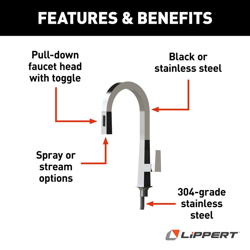 Stainless Steel Lippert Flow Max™ Pull-Down Kitchen Faucet