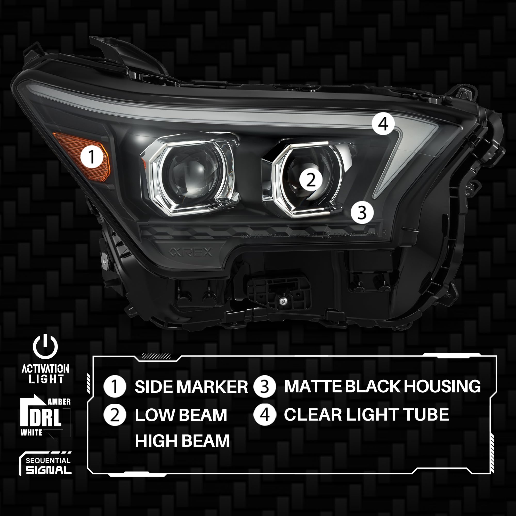 LED Projector Headlights AlphaRex for 24-25 Tacoma /25-up 4Runner OG-Style LUXX-Series Black