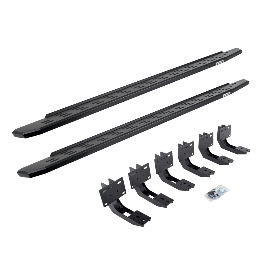 RB30 Running Boards & Brackets Go Rhino | Galvanized Steel, Textured Black | 69630687PC | Fits 2019-2024 RAM 1500 Crew Cab Pickup