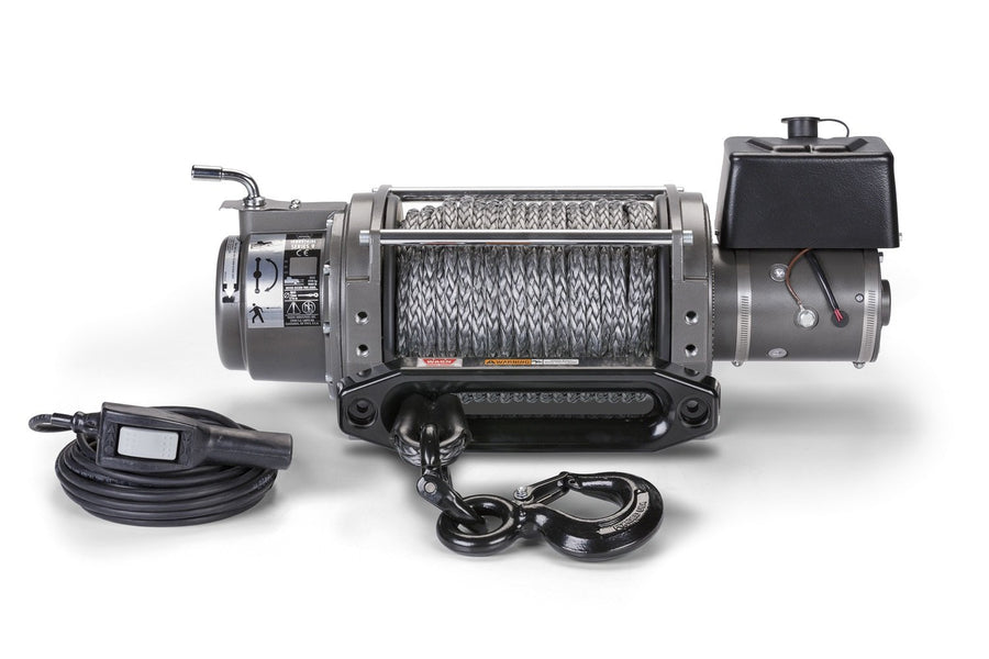 91034 WARN 9-S Series 12V Electric Industrial Winch with Spydura Pro Synthetic Cable Rope: 7/16" Diameter x 100' Length, 4.5 Ton (9,000 lb) Capacity
