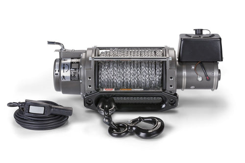 91034 WARN 9-S Series 12V Electric Industrial Winch with Spydura Pro Synthetic Cable Rope: 7/16" Diameter x 100' Length, 4.5 Ton (9,000 lb) Capacity