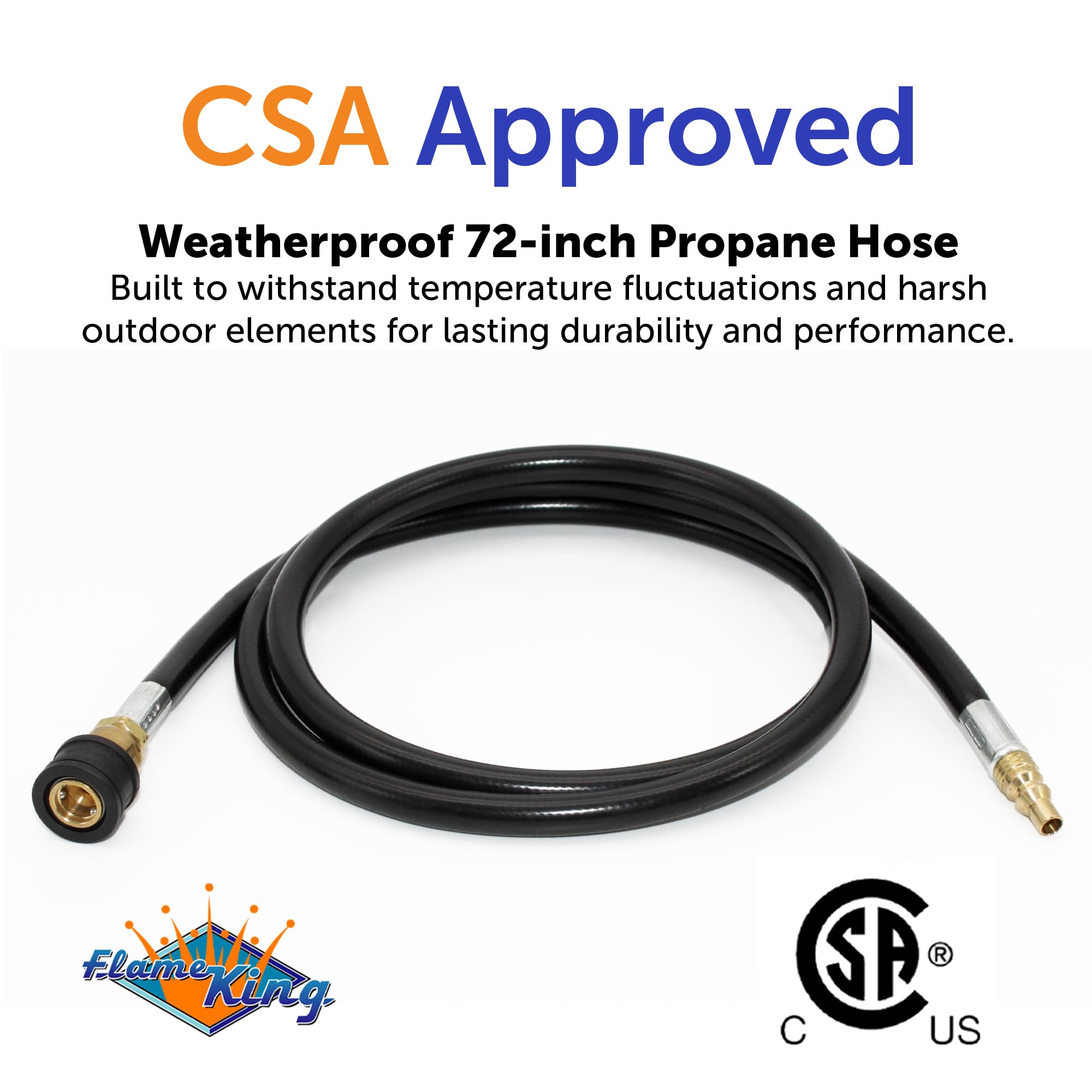 Flame King Dual Quick Connect Hose, RV, Van, Trailer, LP Gas Only, 72 Inch, 1/4 Inch ID - 100395-72, Black