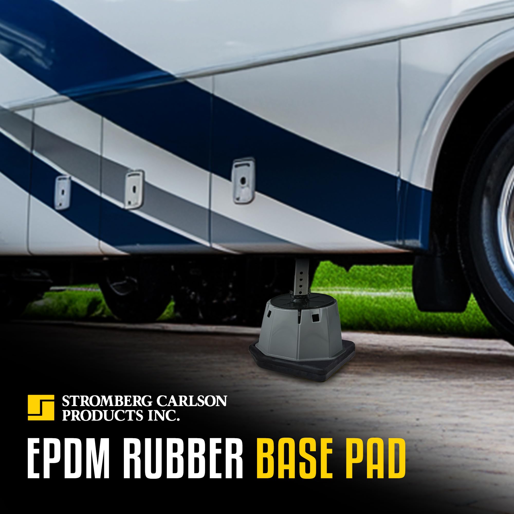 Stromberg Carlson Base Pads RV – JBP-1214.1 Heavy Duty Trailer Base, Leveling Stabilizer Pad for Campers, Landing Gear, EPDM Pads, RVs and Travel Trailers – 12" x 14" x 1", Pack of 2