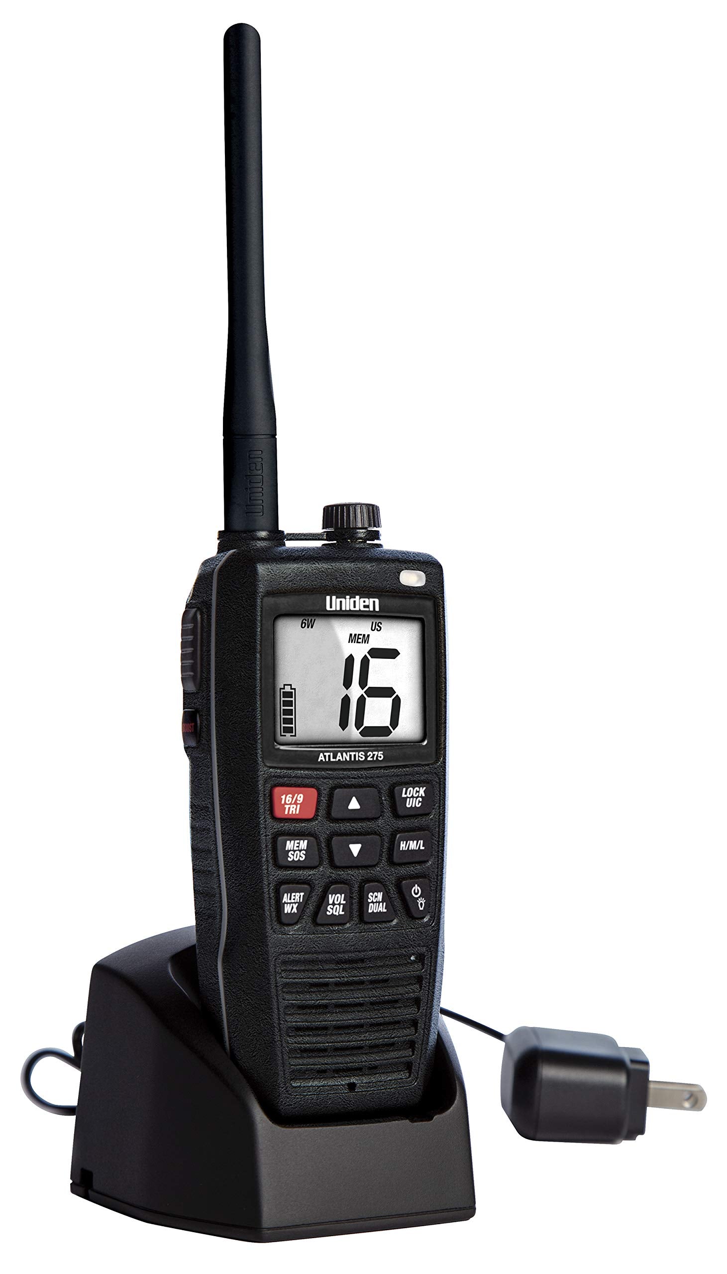 Atlantis 275 Uniden Handheld Two-Way VHF Marine Radio, Floating IPX8 Submersible Waterproof, Large Dual-Color Screen, 6-Watt, All USA/International/Canadian Marine Channels, NOAA Weather Alerts
