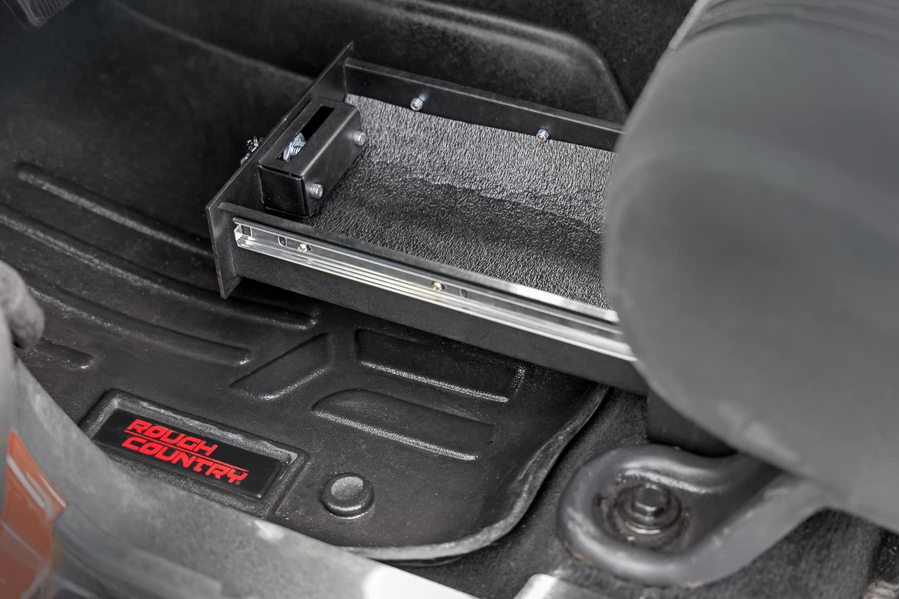 Under Seat Storage Rough Country for Jeep Wrangler JK (2007-2010) & Wrangler Unlimited (2007-2018) - Hidden Storage Keeps Valuables Locked & Secure