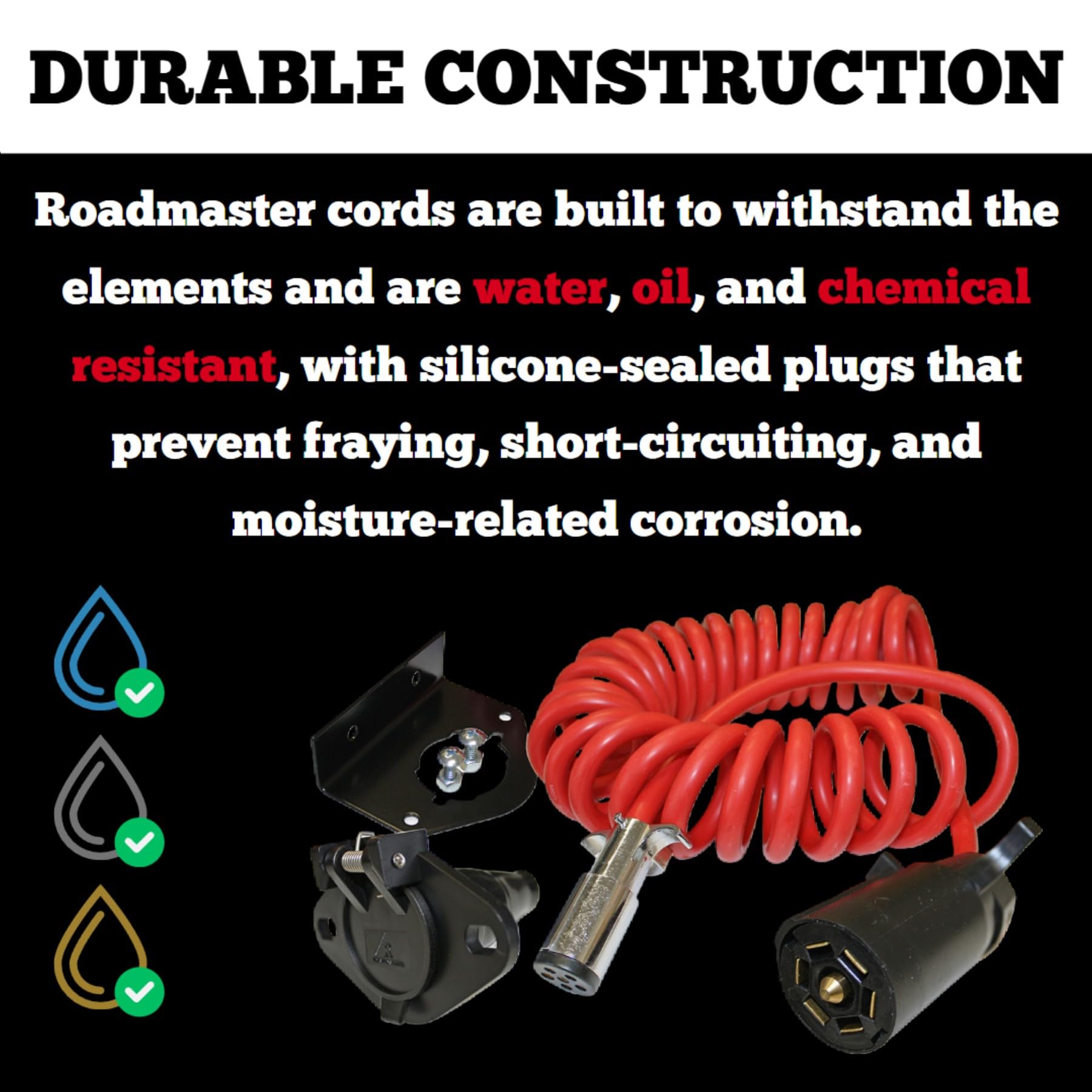 Flexo-Coil Roadmaster 146-7 Power Cords Compatible with Motorhomes with 6-7 Way Sockets | Durable Coil Design Provides Reliable Electrical Connection Between Motorhome & Towed Vehicle