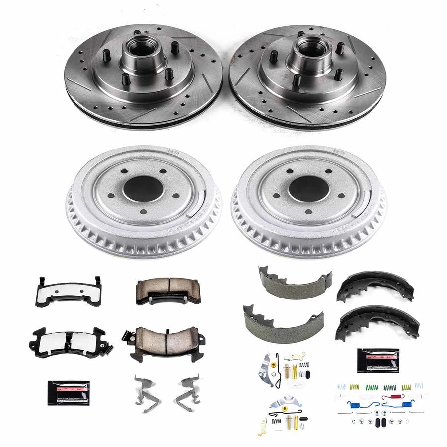 Power Stop Brake Kit Front and Rear For 1982 1983 Buick Regal 1982 1983 Chevrolet Camaro - Truck & Tow Carbon Fiber Ceramic Pads, Drums, & Drilled and Slotted Rotors Replacement, K15042DK-36