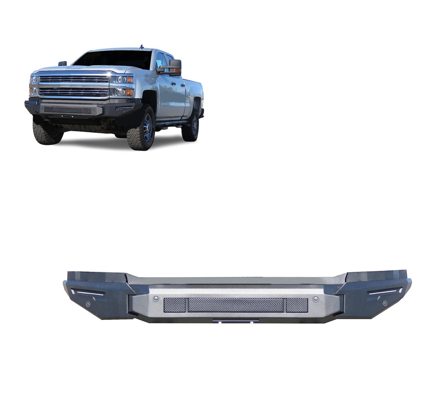 Heavy Duty Black Horse Armour II Modular Front Bumper Matte Black Compatible with 2015-2019 Chevrolet Silverado 2500 HD|2015-2019 Chevrolet Silverado 3500 HD-AFB-SI35-BU