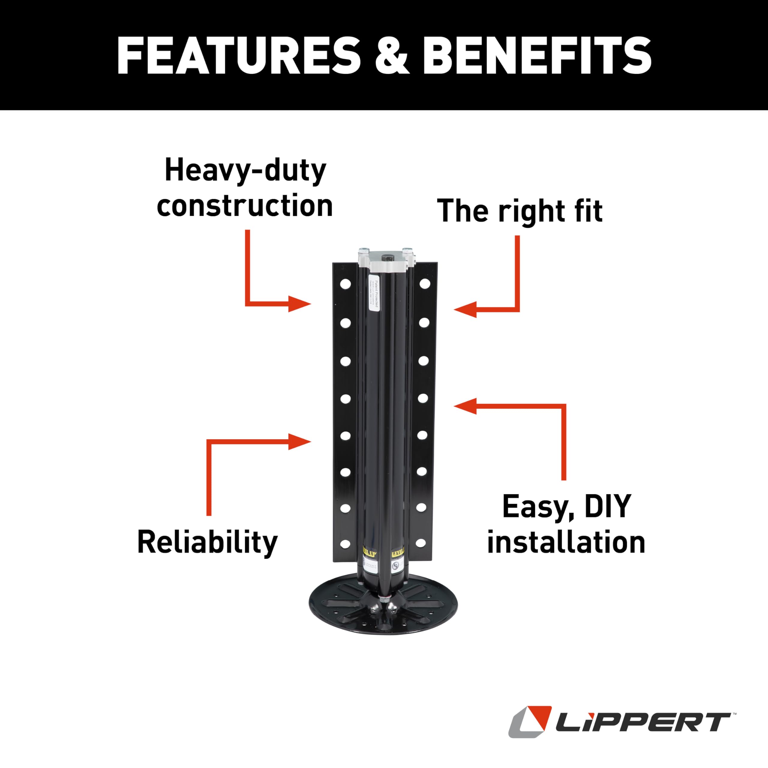 Lippert Replacement Level Up Gen I Hydraulic Landing Gear Jack for 5th Wheel RVs and Travel Trailers, 8,000-lbs. Capacity, Aluminum, 9" Diameter Footpad, 21-7/16" Retracted Height - 195860