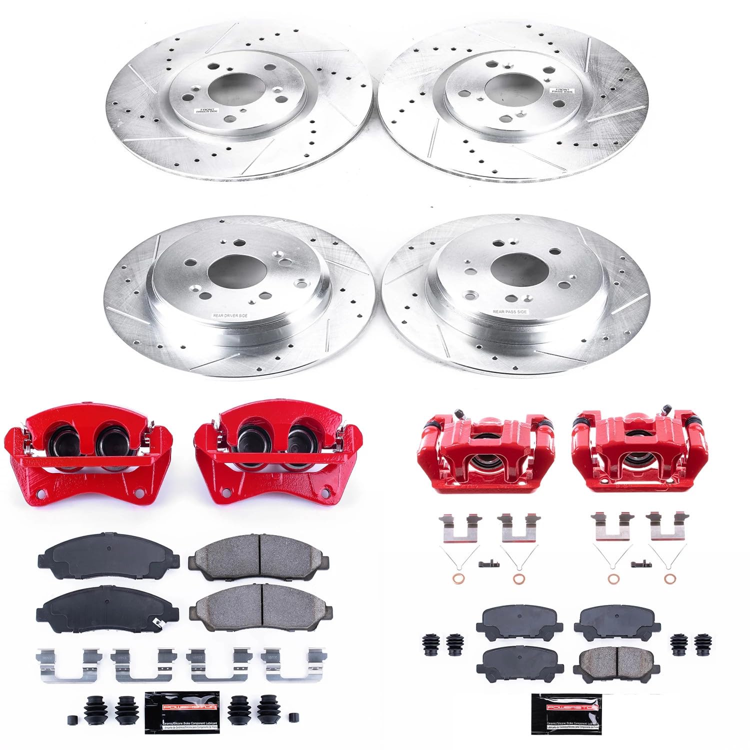 Power Stop Z23 KC5369A Evolution Front and Rear Caliper Kit-Drilled/Slotted Rotors, Carbon Ceramic Brake Pads & Calipers For Honda Pilot 2009-2011 [Model Specific]
