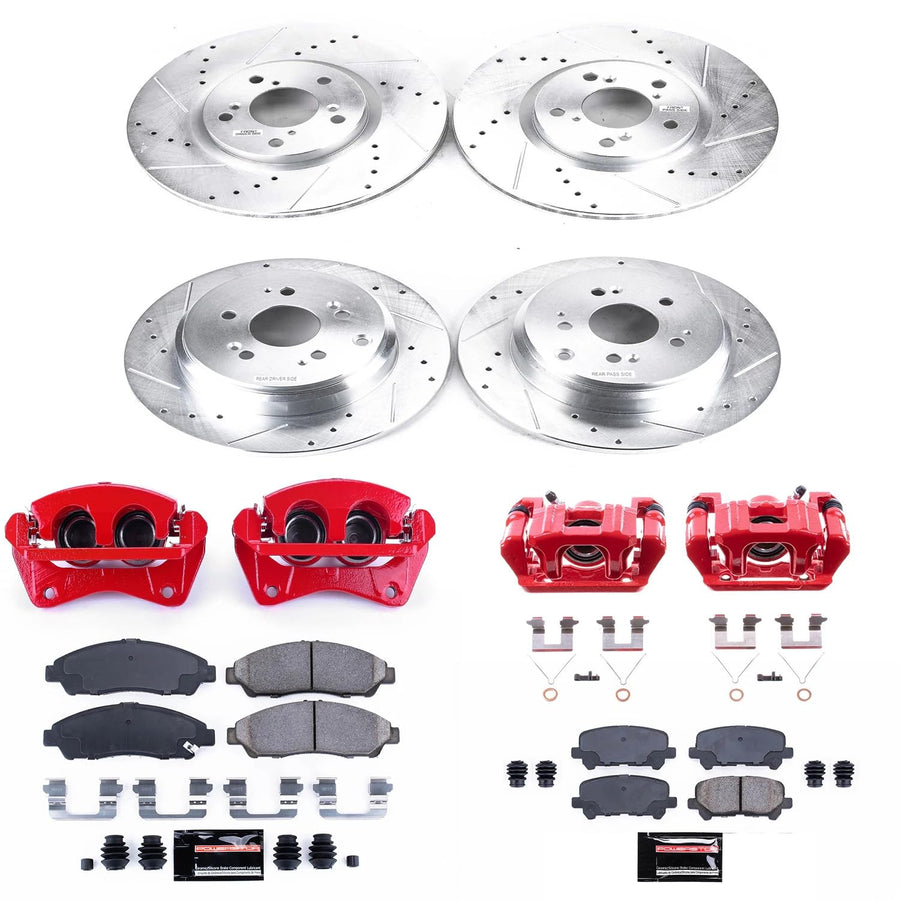 Power Stop Z23 KC5369A Evolution Front and Rear Caliper Kit-Drilled/Slotted Rotors, Carbon Ceramic Brake Pads & Calipers For Honda Pilot 2009-2011 [Model Specific]