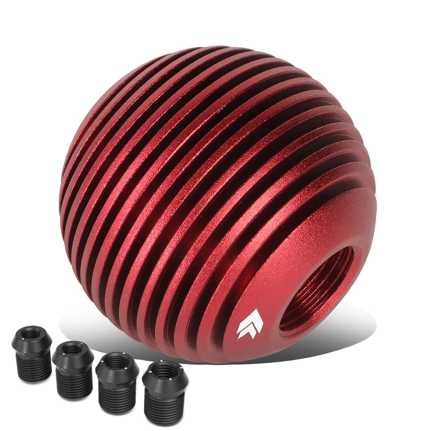 NRG Innovations Universal Aluminum SK-703RD Shift Knob with Thread Adapters, Heat Sink Style Round Ball Shape, Red