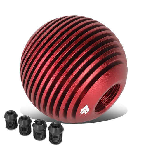 NRG Innovations Universal Aluminum SK-703RD Shift Knob with Thread Adapters, Heat Sink Style Round Ball Shape, Red