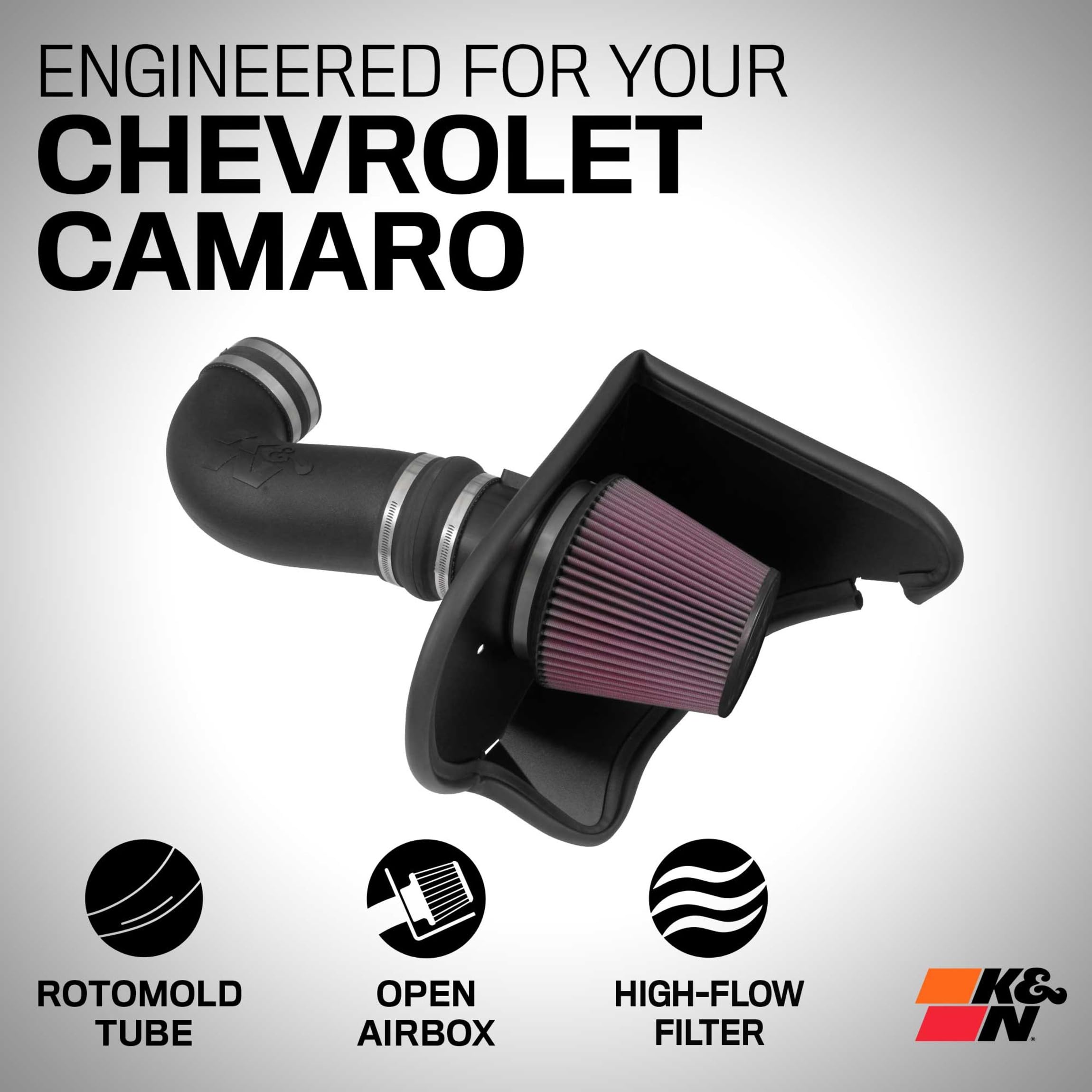 Cold Air Intake System K&N: High-Flow Air Filter, Increase Performance & Acceleration: Compatible with 2016-2024 CHEVROLET: Camaro SS, 63-3092