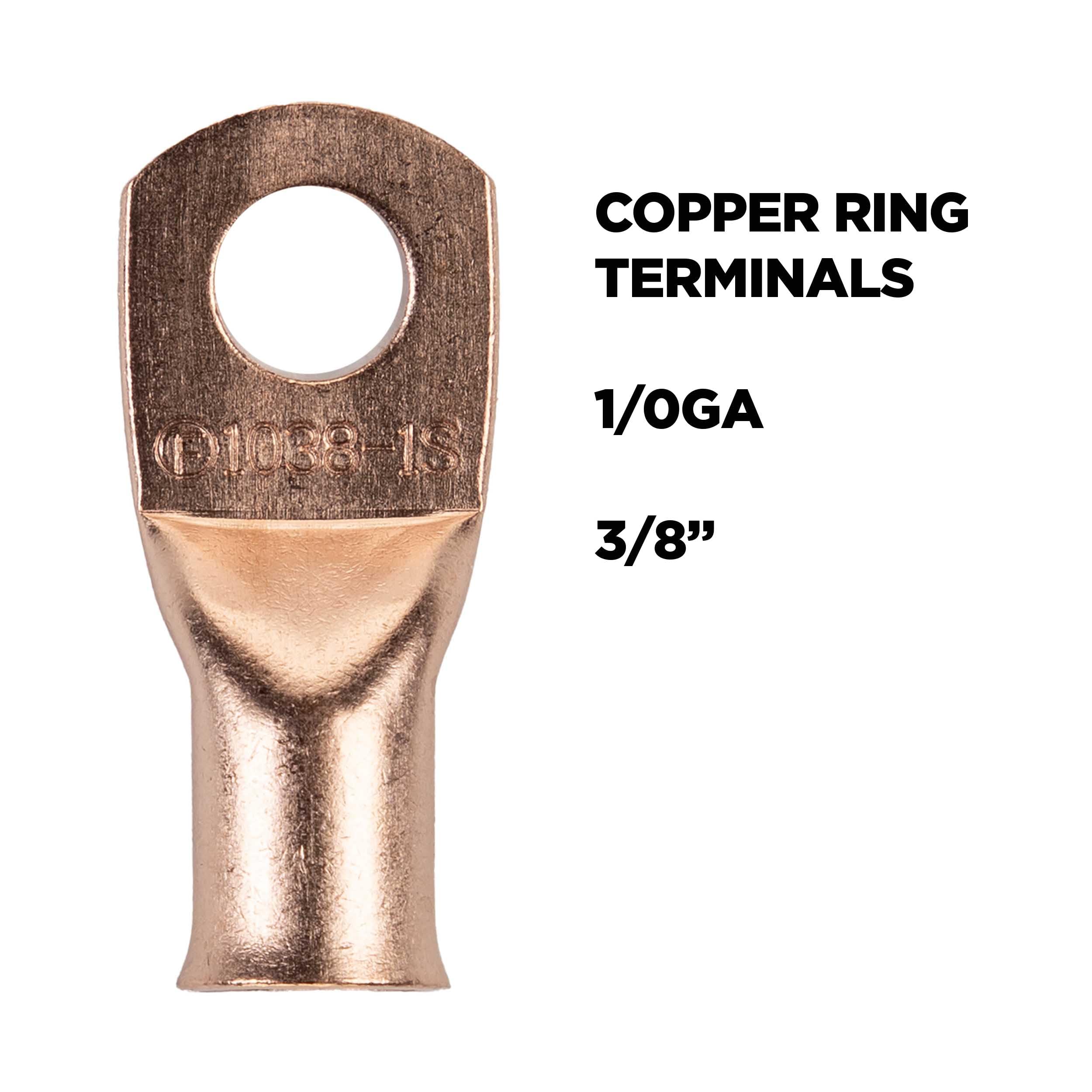 Copper Install Bay Uninsulated Ring Terminal 1/0 Gauge 3/8 Inch