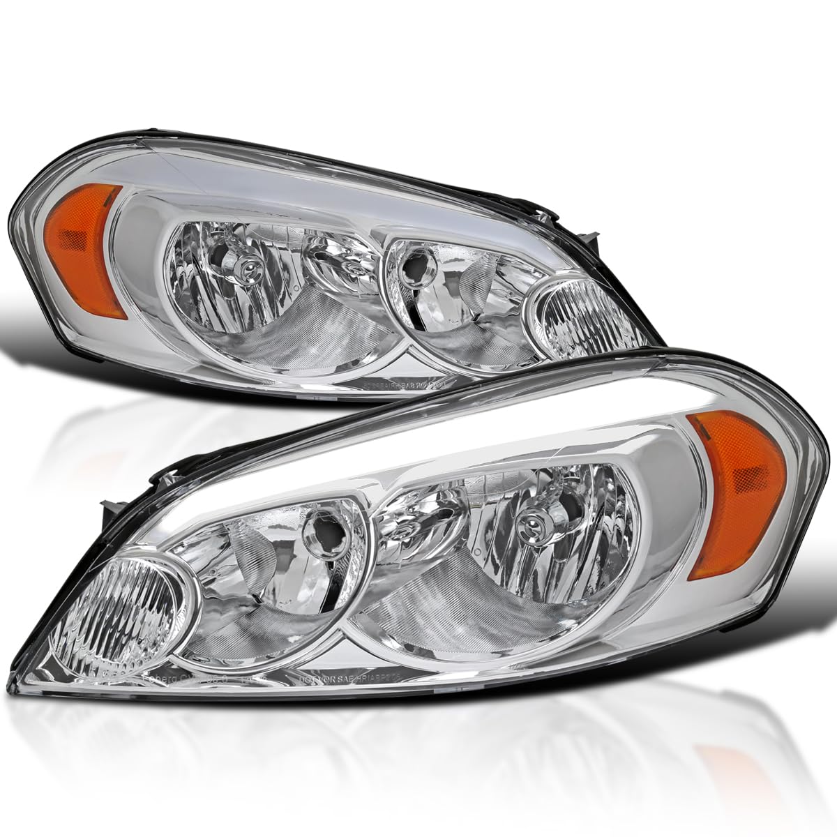Chrome Headlights SPEC-D TUNING w/LED Strip Compatible with 2006-2013 Chevy Impala, 2006-2007 Monte Carlo, Left + Right Pair Headlamps Assembly