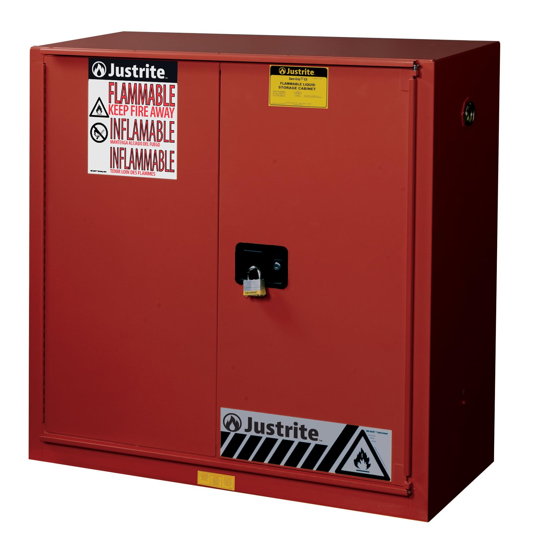 Justrite 40 Gallon Sliding Door Self Close Paint and Ink Safety Cabinet, 18 Gauge Steel, 3 Shelves, 43" x 44" x 18", 1 Door Combustibles Cabinet, Made in The USA, Red, 893091