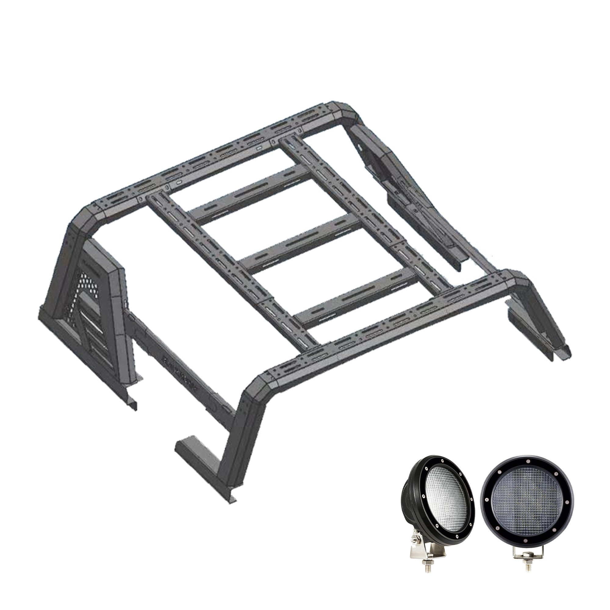 Armour II Black Horse Roll Bar W/Overland Kit Black Compatible with 14-22 Chevry Silverado 1500|14-24 GMC Sierra 1500|15-24 Ford F-150|15-24 Ram 1500|07-24 Tundra-AR2-01BOV1-PLFB