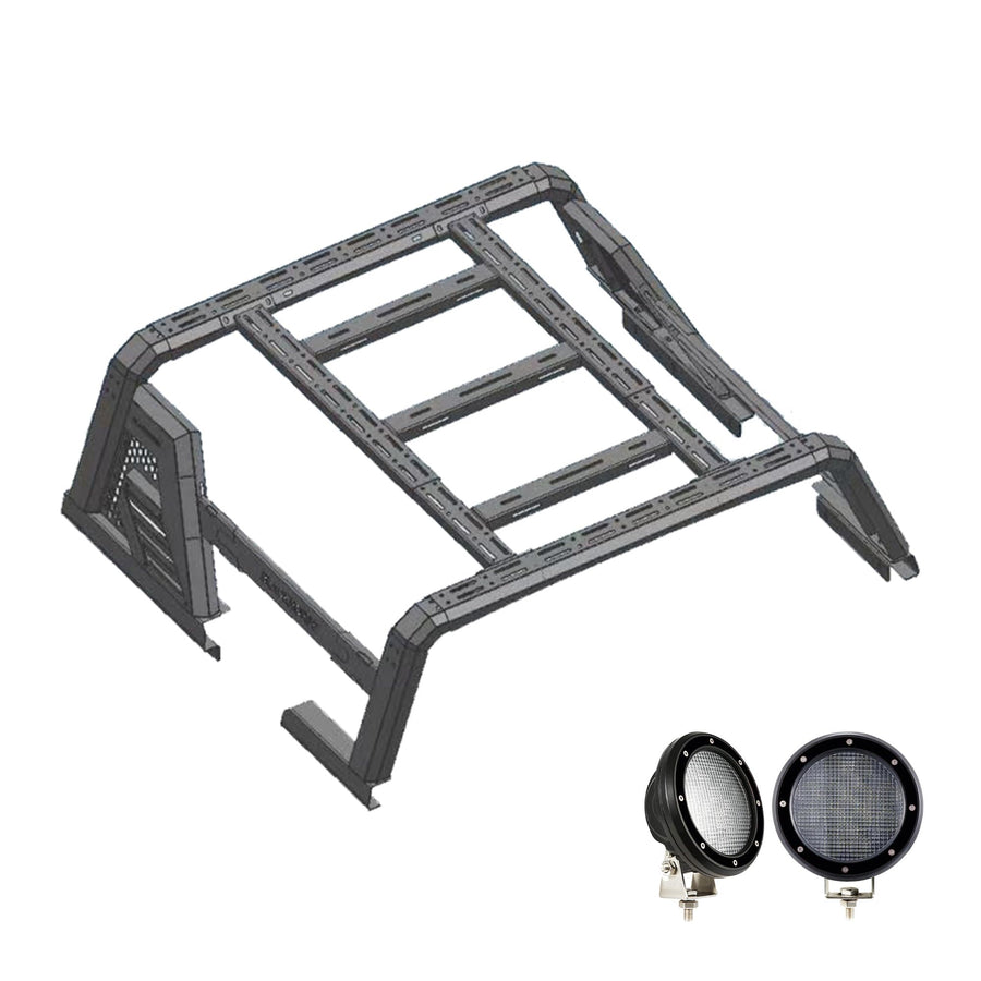 Armour II Black Horse Roll Bar W/Overland Kit Black Compatible with 14-22 Chevry Silverado 1500|14-24 GMC Sierra 1500|15-24 Ford F-150|15-24 Ram 1500|07-24 Tundra-AR2-01BOV1-PLFB