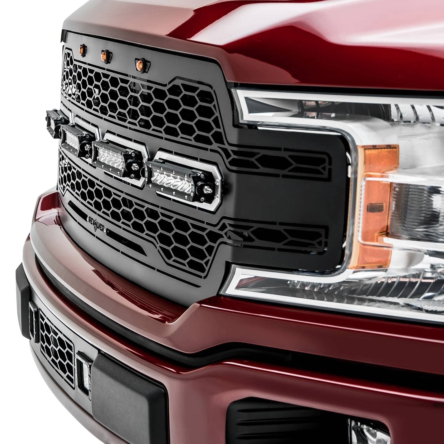 T-Rex Grilles Revolver Grille 2018-2020 F-150, Black, 1 Pc, Replacement with (4) 6 Inch LEDs, Does Not Fit Vehicles with Camera - PN #6515841