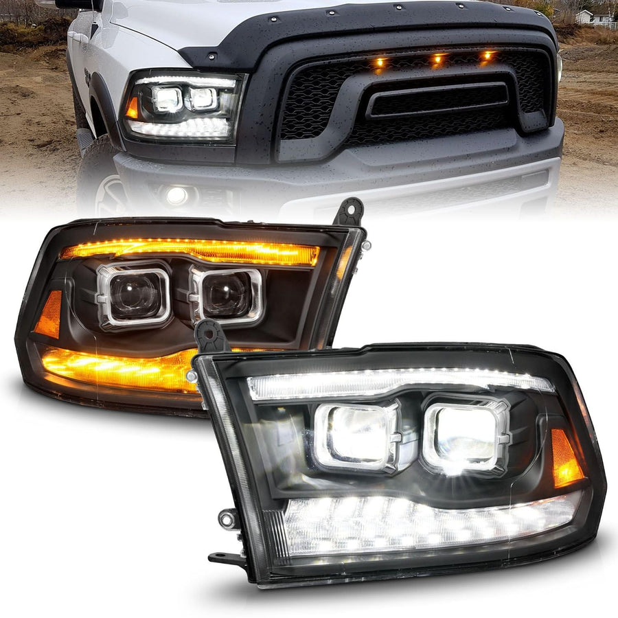09-18 Dodge Ram 1500/2500/3500 ANZO Full LED Proj Headlights w/Switchback Light Bar - Black