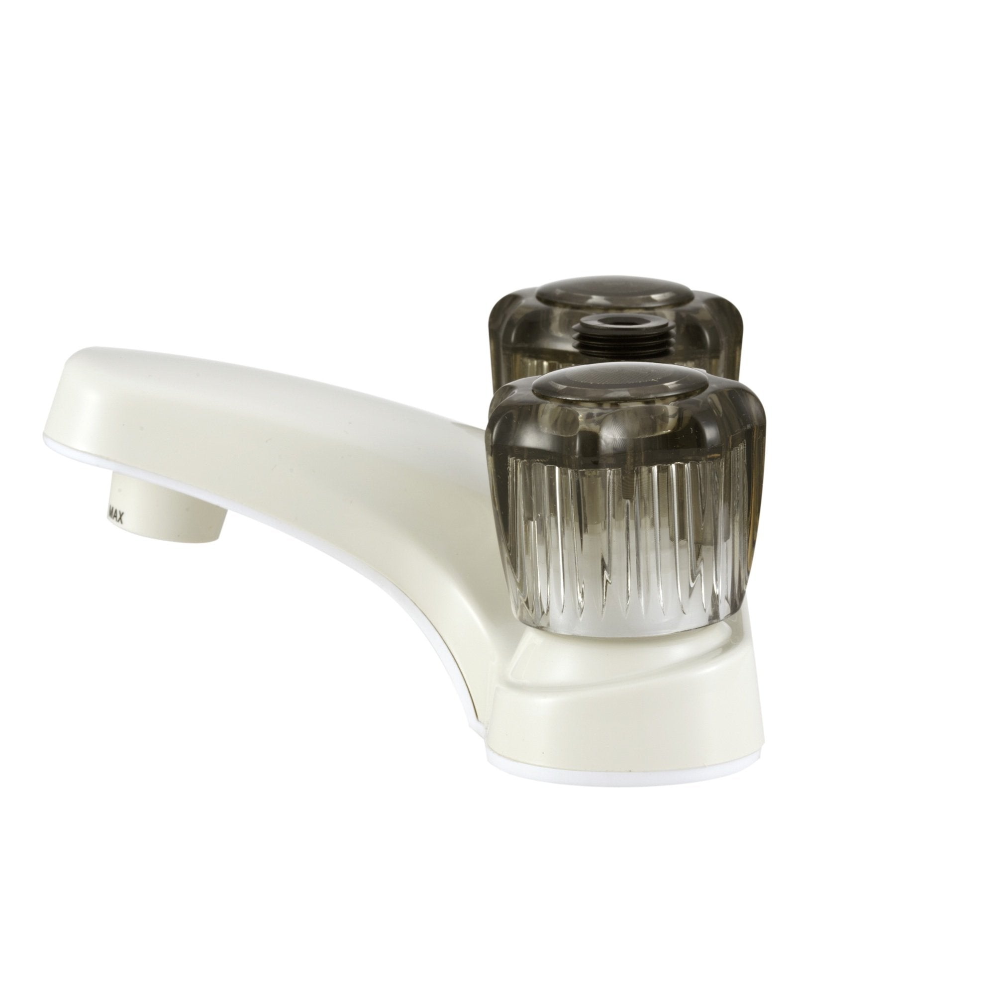 Dura Faucet RV Bathroom Faucet DF-PL720S-BQ with Smoked Acrylic Knobs and Shower Hose Diverter (Bisque Parchment)
